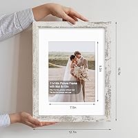 Vista 2 de 11x14 Picture Frame Set of 2, Made of Glass and Distressed White Wooden Frame, Display 8x10 Pictures with Mat or 11 x 14 Posters without Mat for