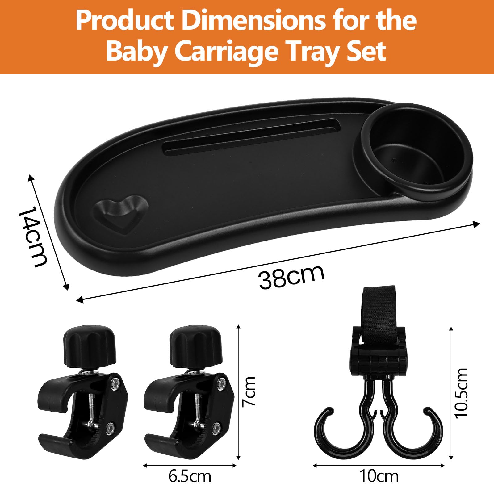 Bandeja para Cochecito de Bebe, 3 en 1 Bandeja para Carrito Bebe para Aperitivos, Organizador de Cochecito con 2 Ganchos, Giratorio 360° Soporte para Cochecitos Bebe, Portabebidas para Carrito