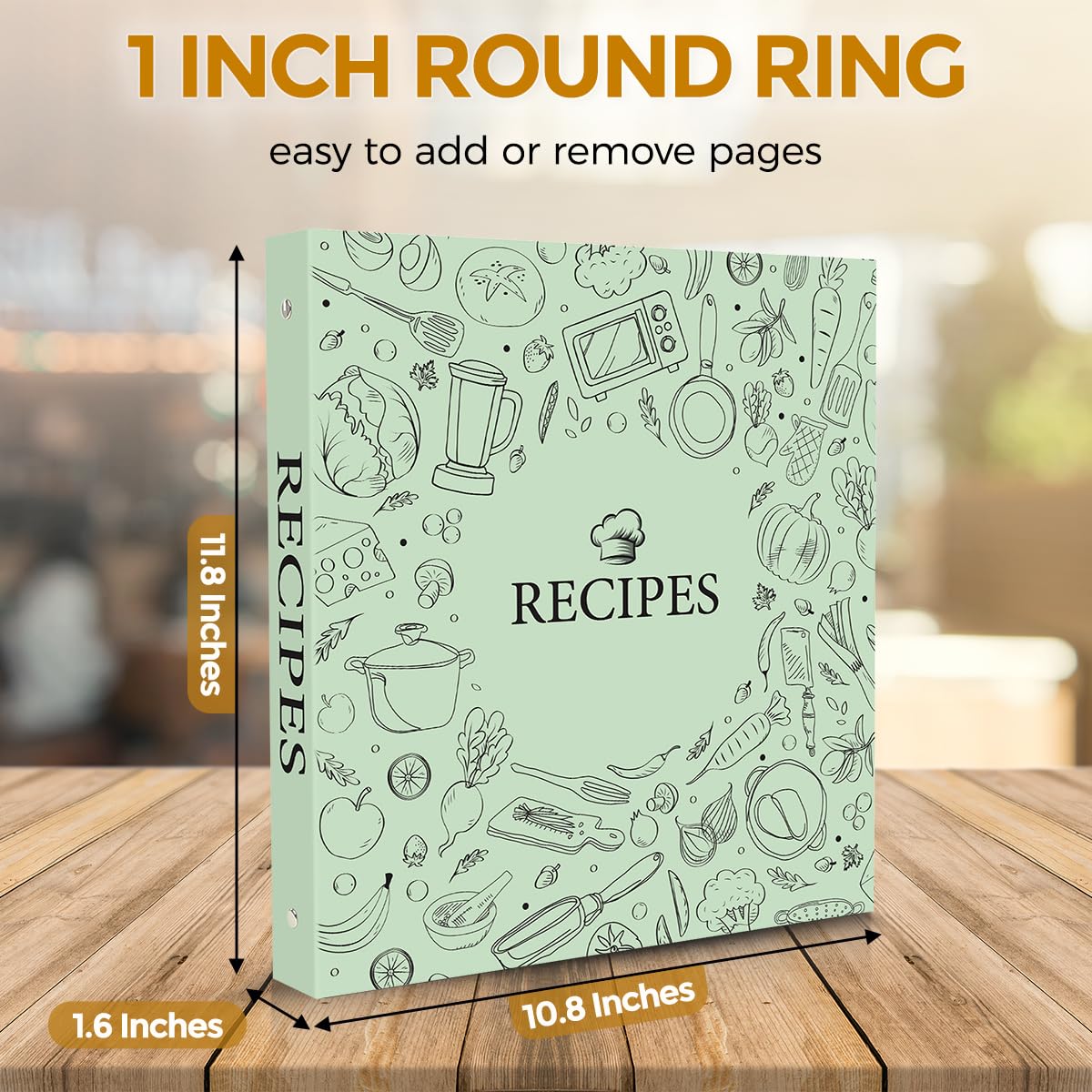 Raccoglitore di ricette 8,5 x 11 3 anelli, anelli rotondi da 2,5 cm, libro di ricette da scrivere nelle tue ricette, ricette con 60 buste di plastica, 12 divisori, 60 biglietti di ricette vuoti