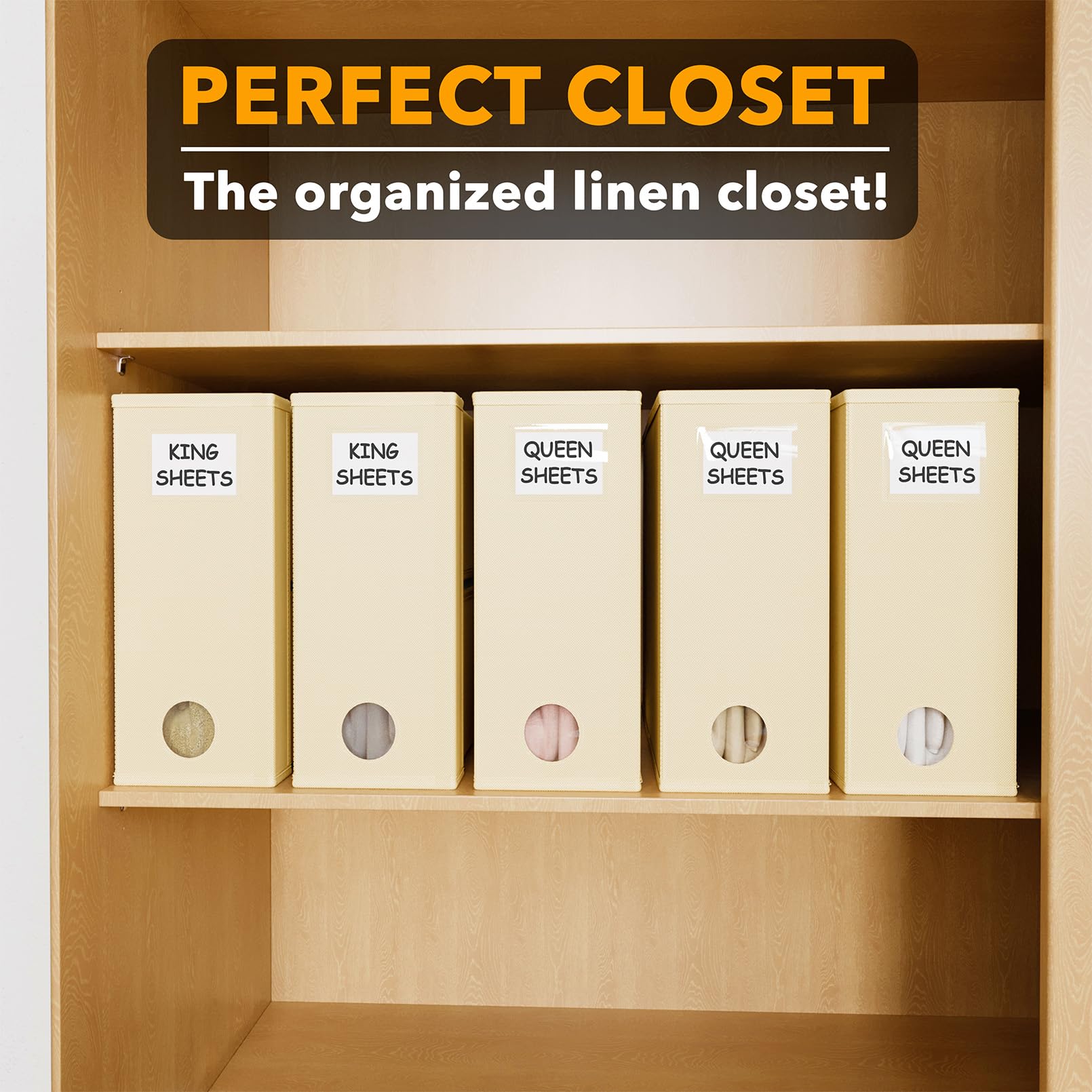 SpaceAid Confezione da 5 organizer per lenzuola, pieghevoli, per armadio della biancheria, set di lenzuola con finestra XL (queen e king size), contenitore per organizzare la biancheria da letto