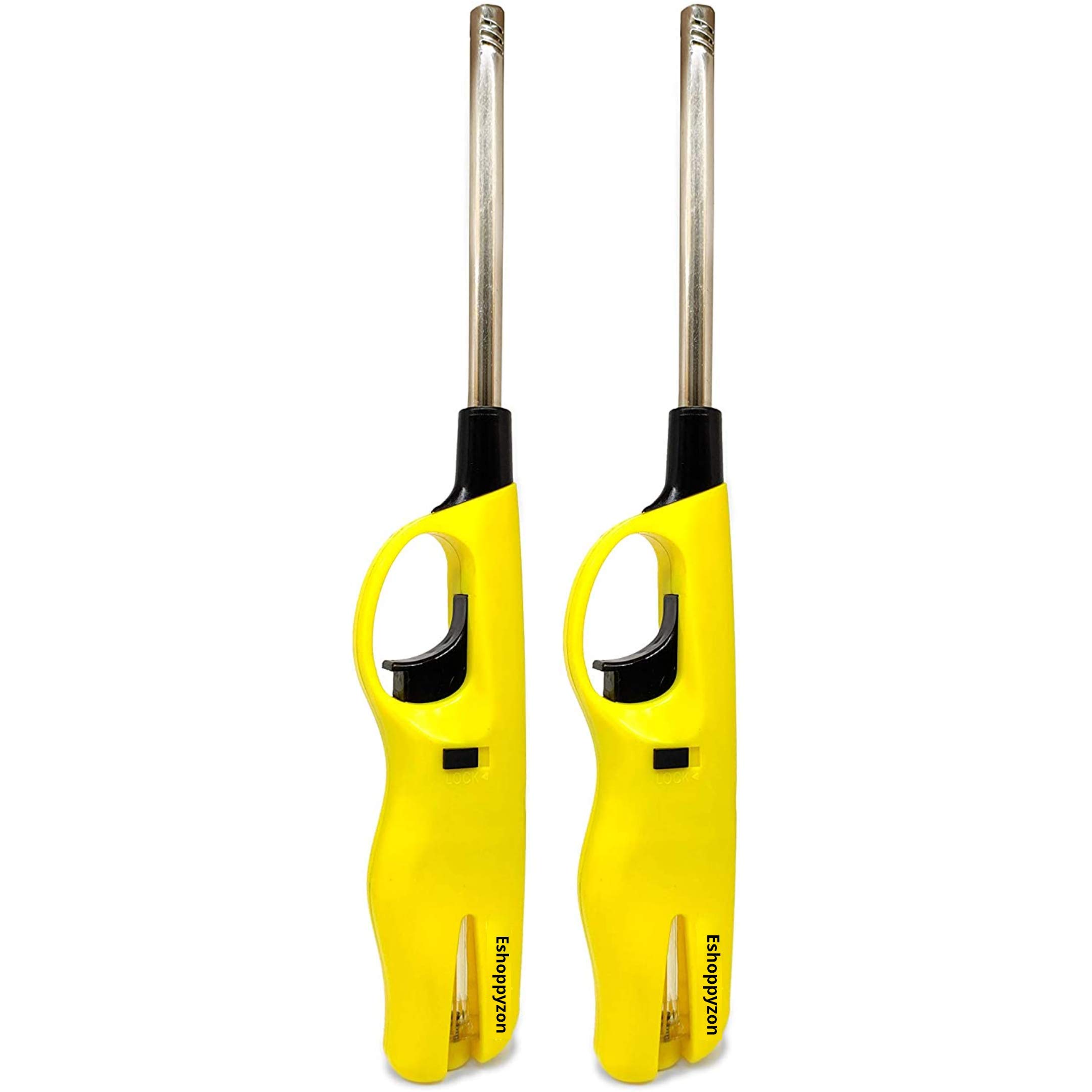 Gas Lighter for Gas Stove Refilable Lighter Matchless Flame Lighter for Diya, Candle, Barbecue, Pooja Lamp, Mosquito Coil- Pack of-2(Yellow - Plastic)