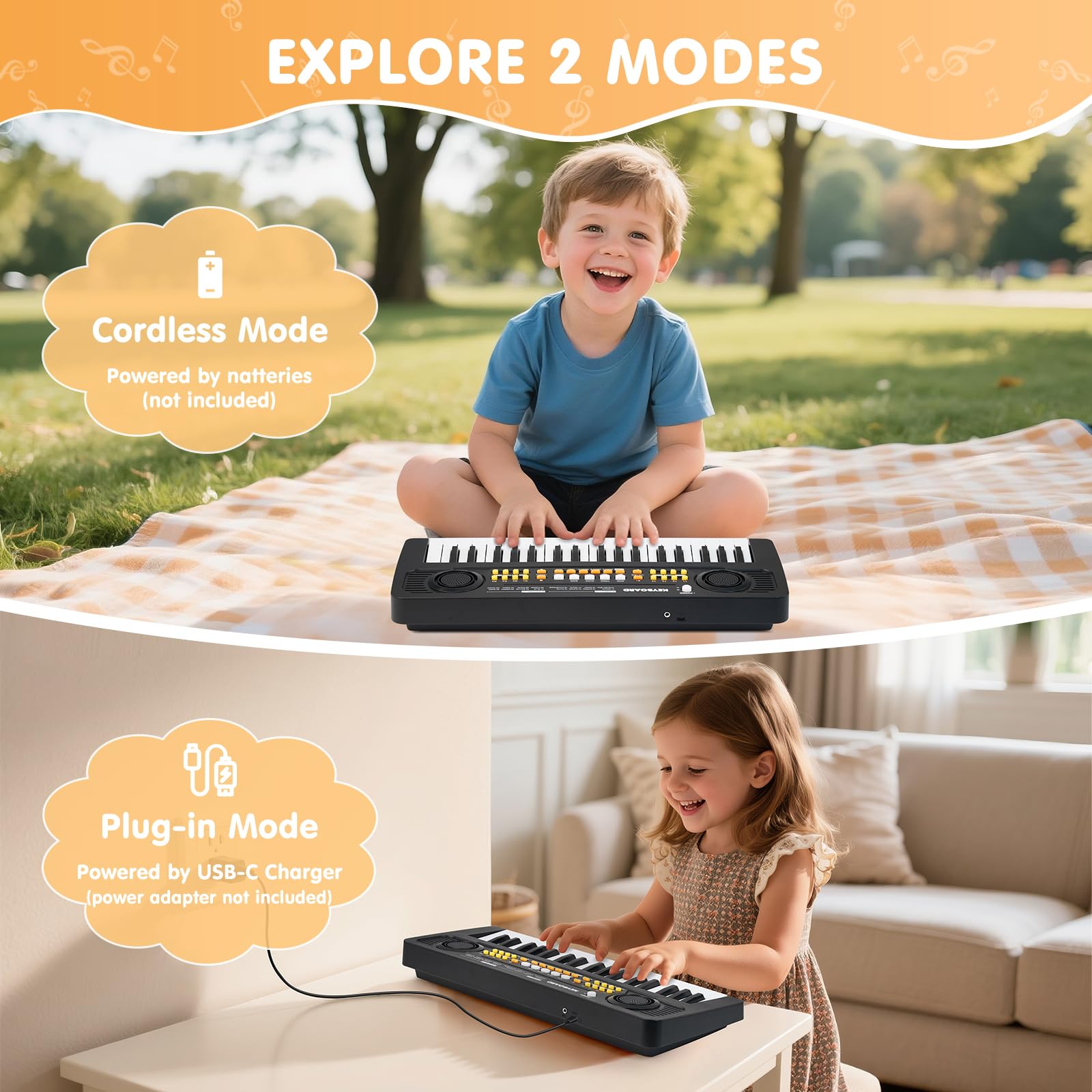 Clavier Piano Enfants 37 Touches avec Microphone Jouets pour 3 4 5 6 - Noir | Portable Musical Instrument Numériques Portables pour Garçon Filles Noël Anniversaire Cadeau