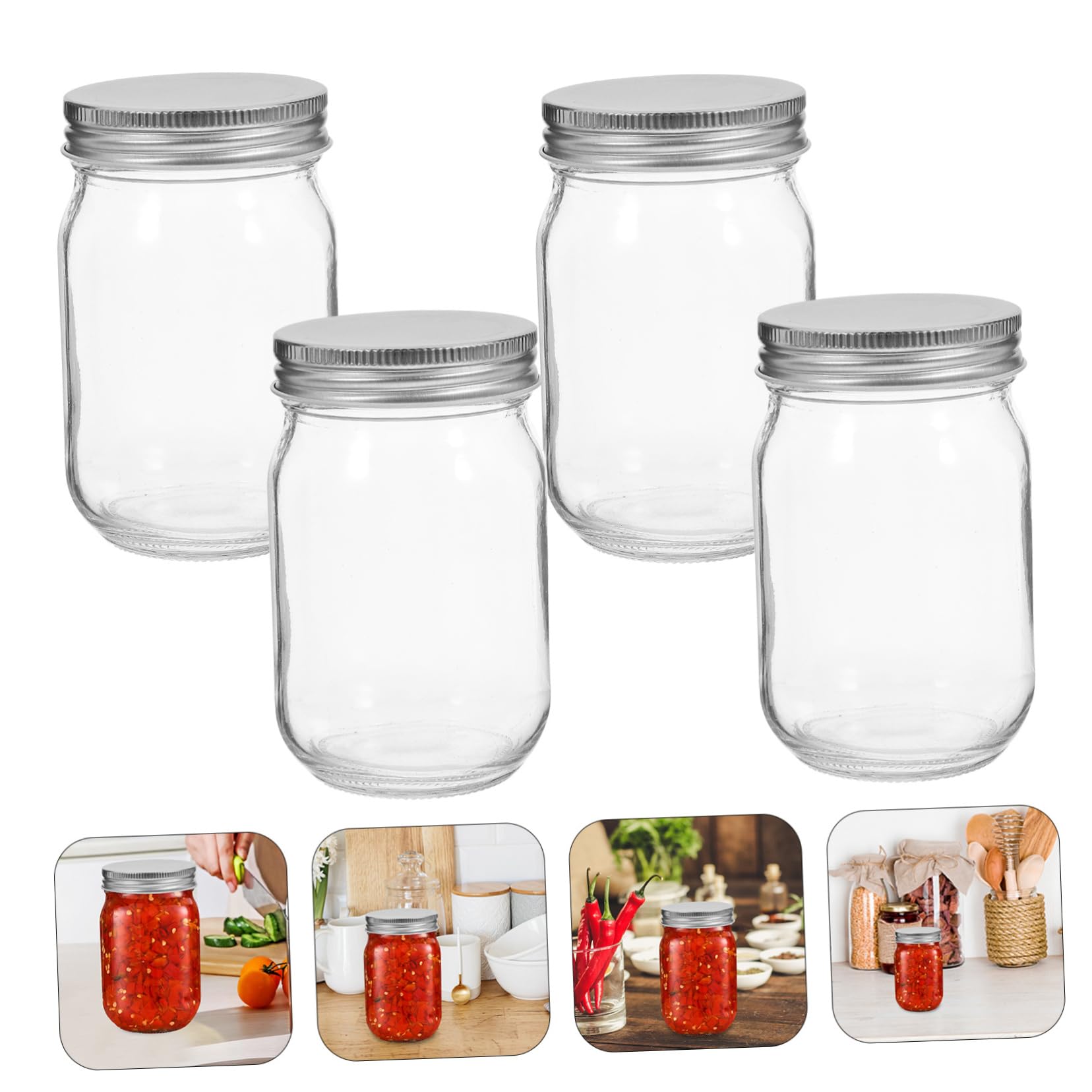 OUNONA 4pezzi Barattoli di Vetro con Coperchi Barattoli Vuoti Sigillati Riutilizzabili per Sciroppo e Conservazione Domestica di Alimenti come Marmellata e Sottaceti