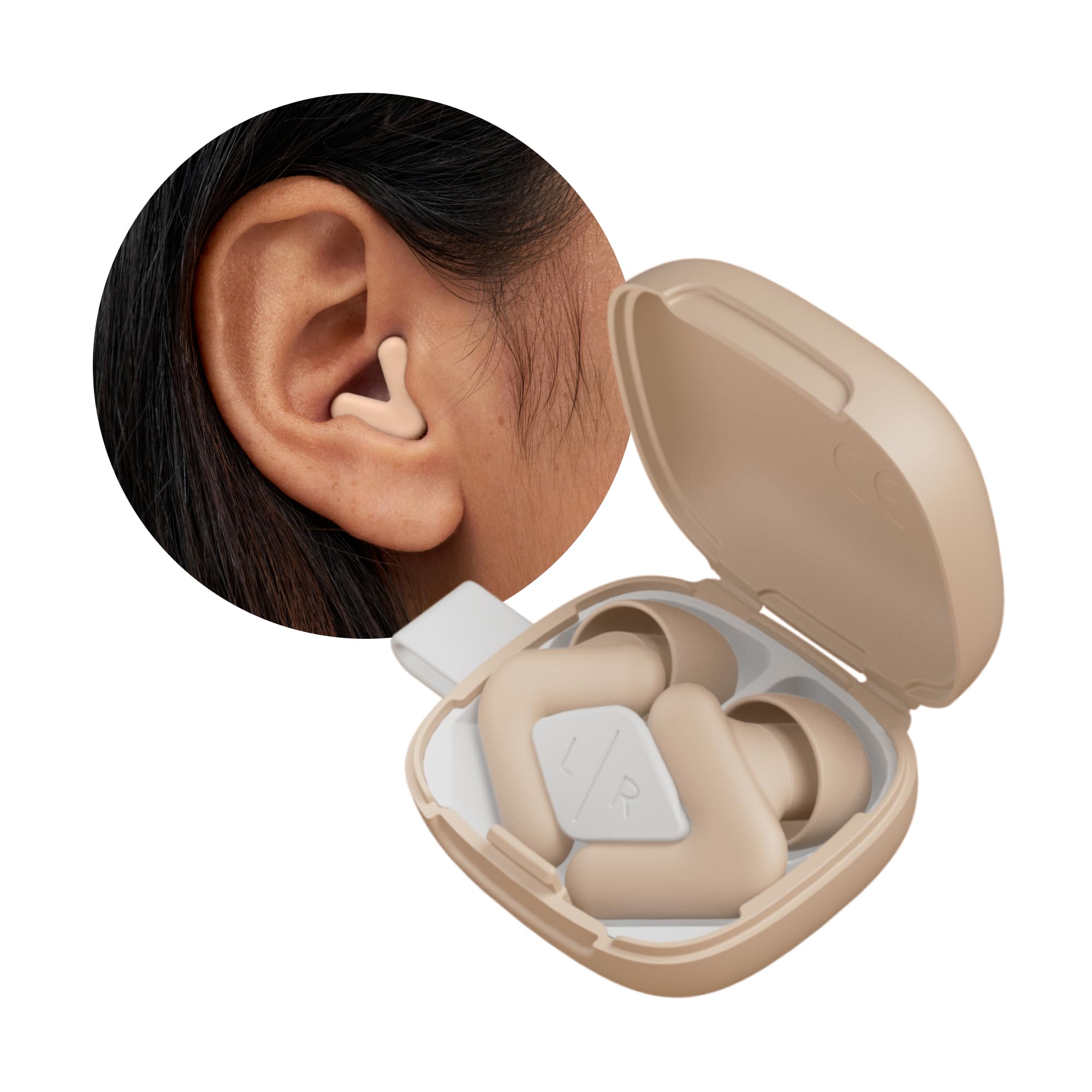 AlpineSilence Earplugs for Sleep, Focus & Travel - V-Shape Snug Fit & Soft Oval Tips – 4 Sizes XS/S/M/L - Comfortable, Reusable Hearing Protection - SNR 22dB & NRR 16 Noise Reduction – Beige