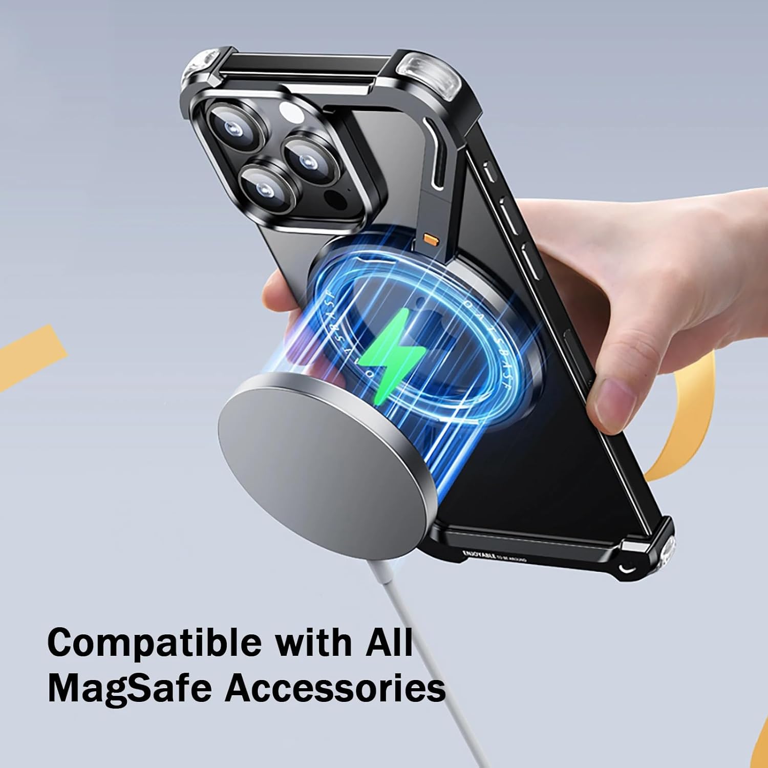 Natural Titanium for iPhone 17 Pro Max 6.9 Inch Case, 360° Rotating Magnetic Holder, Aluminum Metal Frameless Design Bumper Z-Shaped Shockproof Protective Cover (Black,iPhone 17 Pro max)