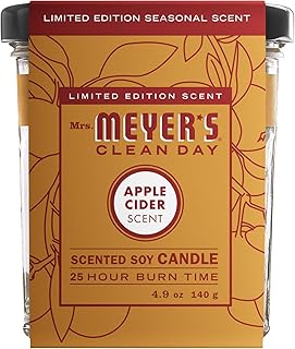 MRS. MEYER’S CLEANDAY Soy Aromatherapy Candle, 35 Hour Burn Time, Made with Soy Wax and Essential Oils, Apple Cider, 4.9 oz