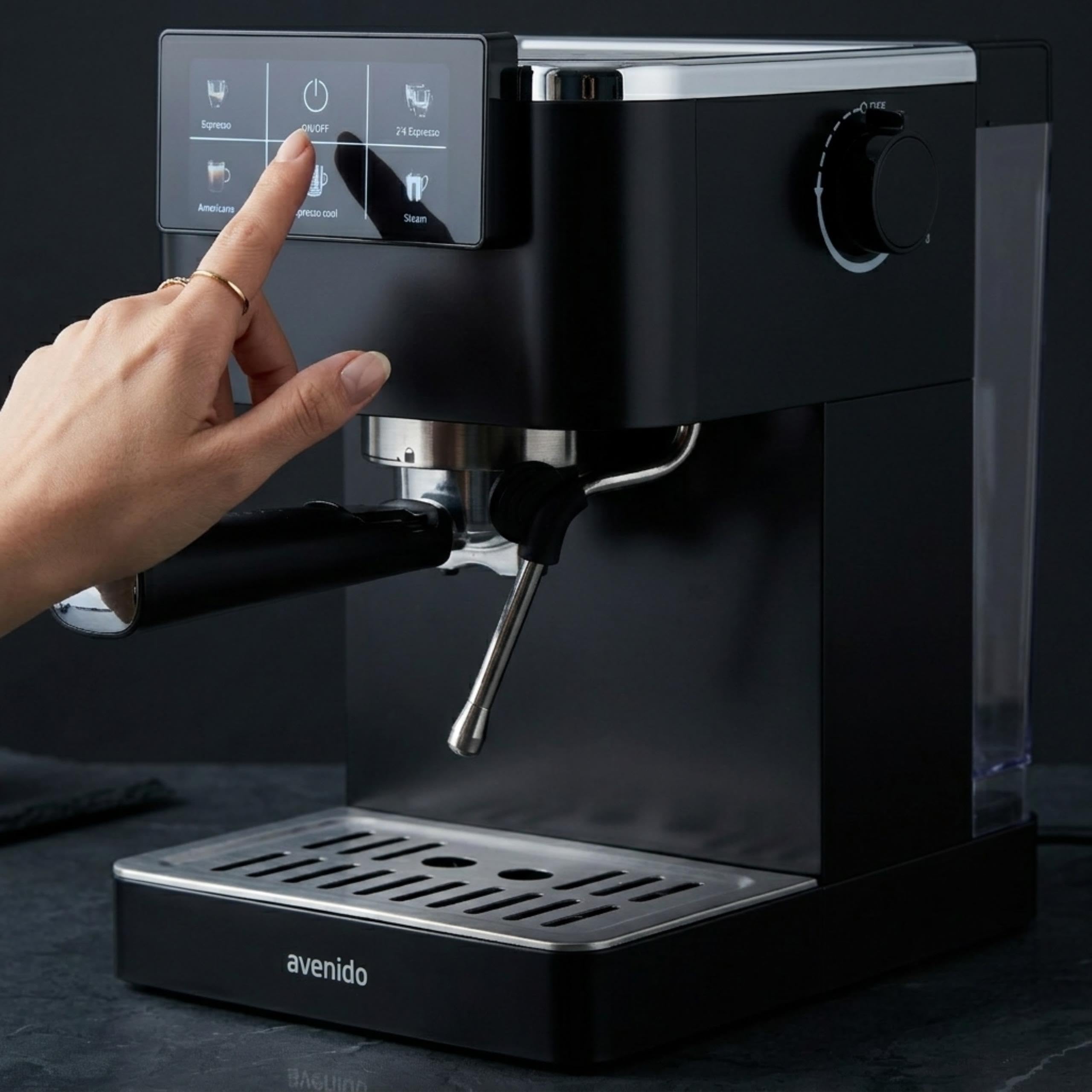 Ekspres do kawy ciśnieniowy, 20 bar, kolbowy do kawy mielonej, system spieniania mleka, 5 programów, espresso, podwójne, amerciano, espresso cool, spienianie mleka, 2 sitka, czarny