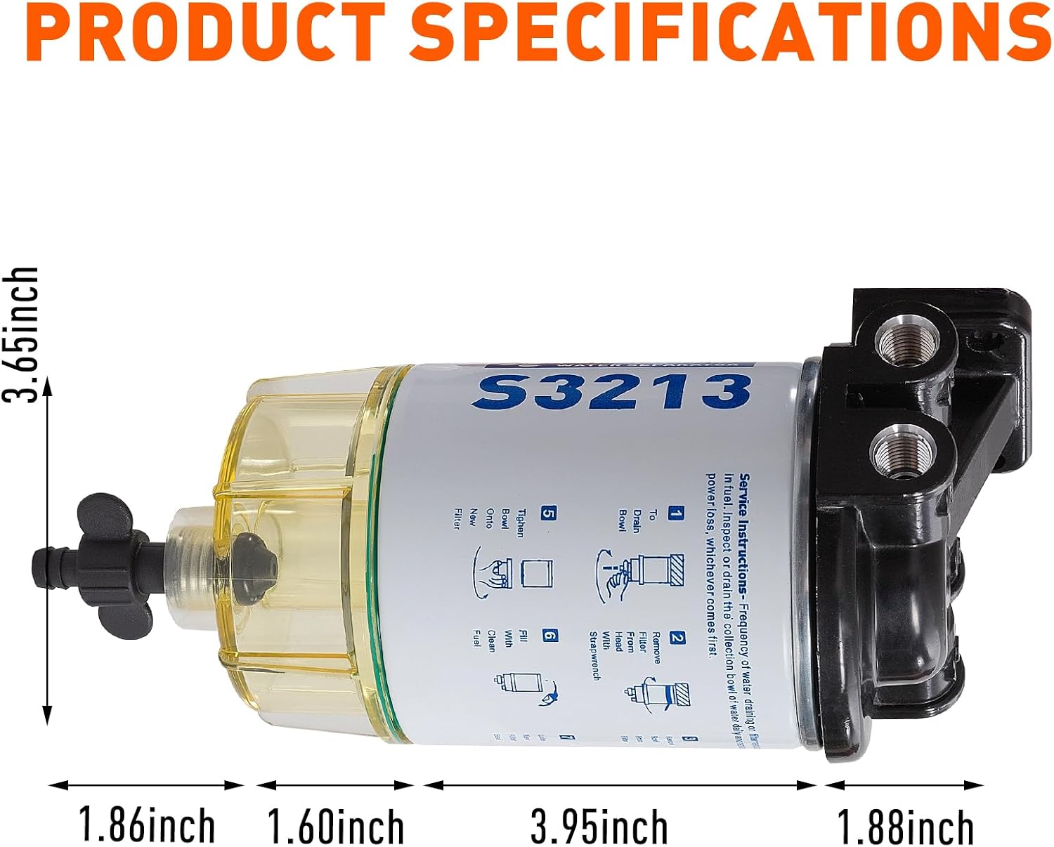S3213 Marine Fuel Filter Water Separator Assembly with Bowl Replacement for Mercury Marine Outboard Motor Replaces 35-60494-1 S3213 18-7932-1 18-17928 35-809097