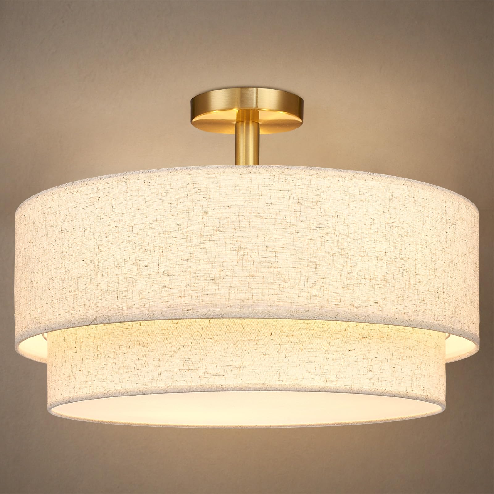 Photo 1 of Hamilyeah 24 Inch Drum Flush Mount Ceiling Light Gold, 5-Light Double Layer