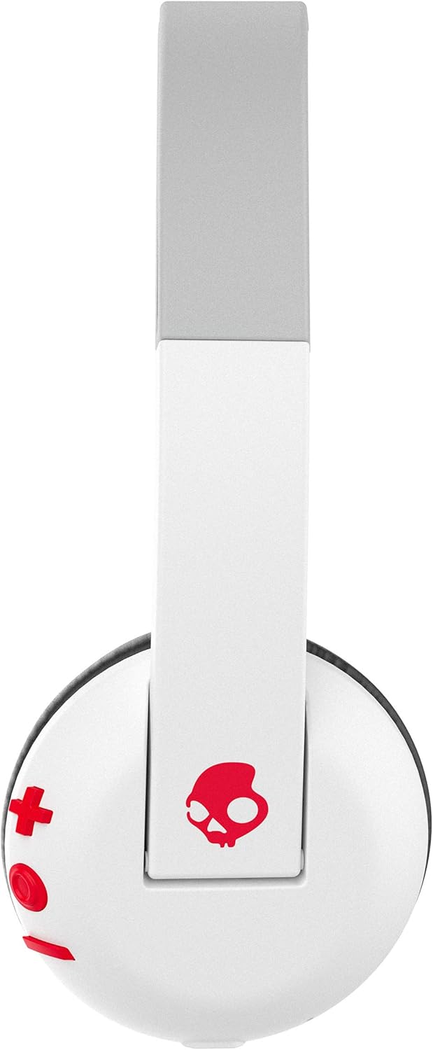 Skullcandy Uproar Bluetooth Wireless On-Ear Headphones with Built-In Microphone and Remote, 10-Hour Rechargeable Battery, Soft Synthetic Leather Ear Pillows for Comfort, White/Gray/Red