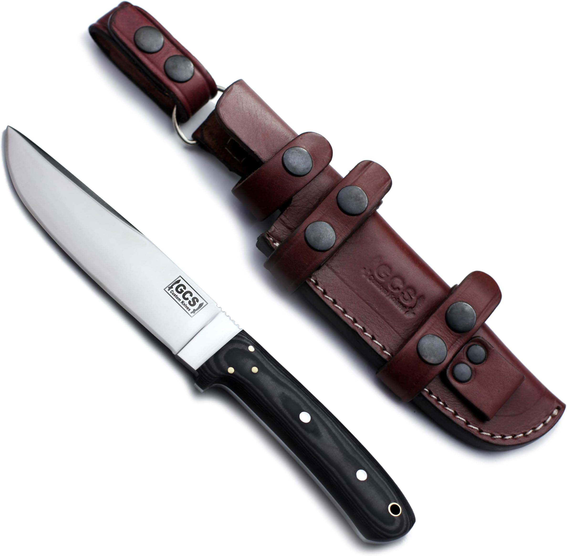 GCS Handmade G10 Handle D2 Tool Steel Tactical Hunting Knife with leather sheath Full tang blade designed for Hunting & EDC GCS 126