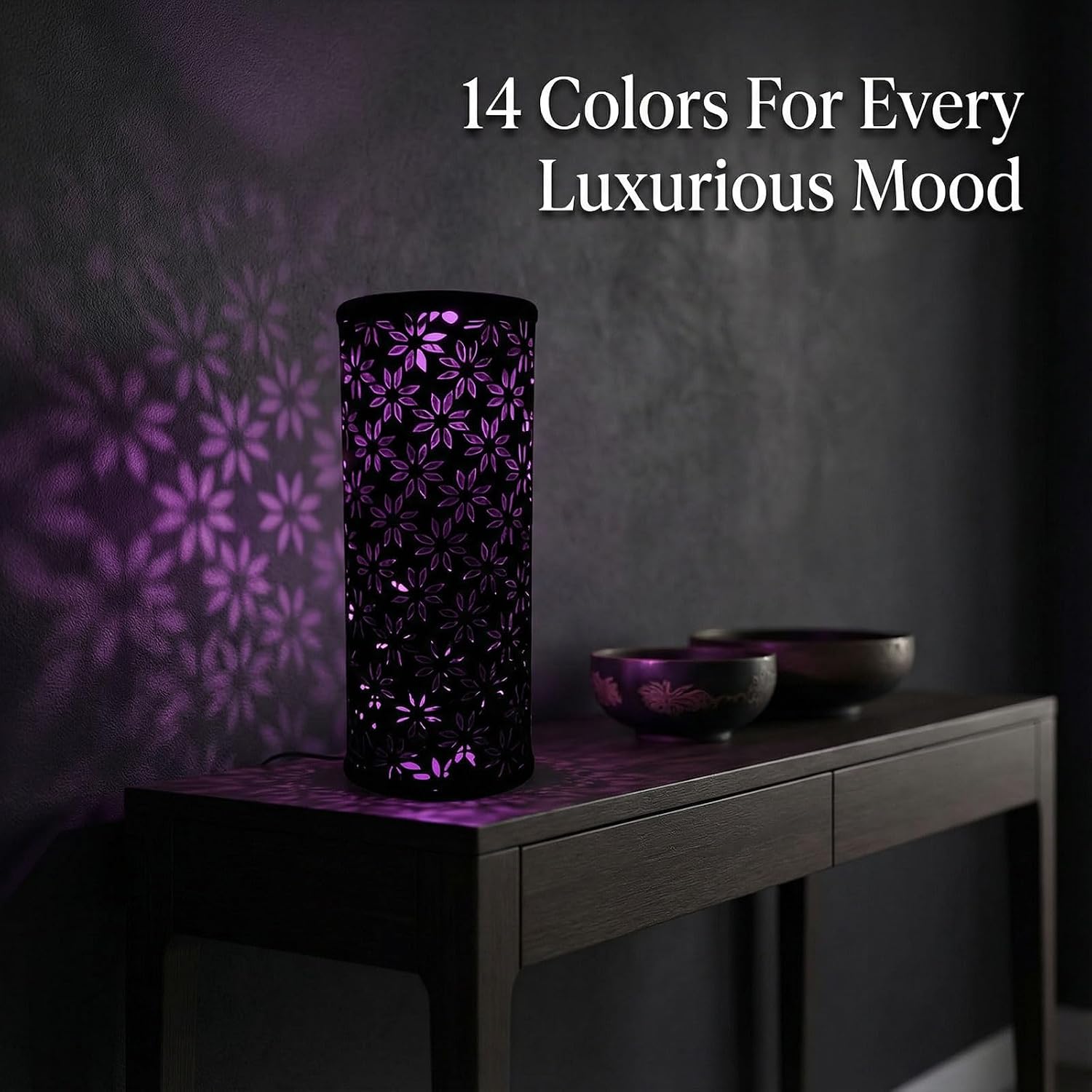 Flannel Bohemian Atmosphere Light & Night Light with Remote - Forest, Butterfly, Dragonfly, Sunflower，Flower，Floral Projection Floor Lamps for Bedroom Decor, Mood Lighting, Gifts (Black flower)