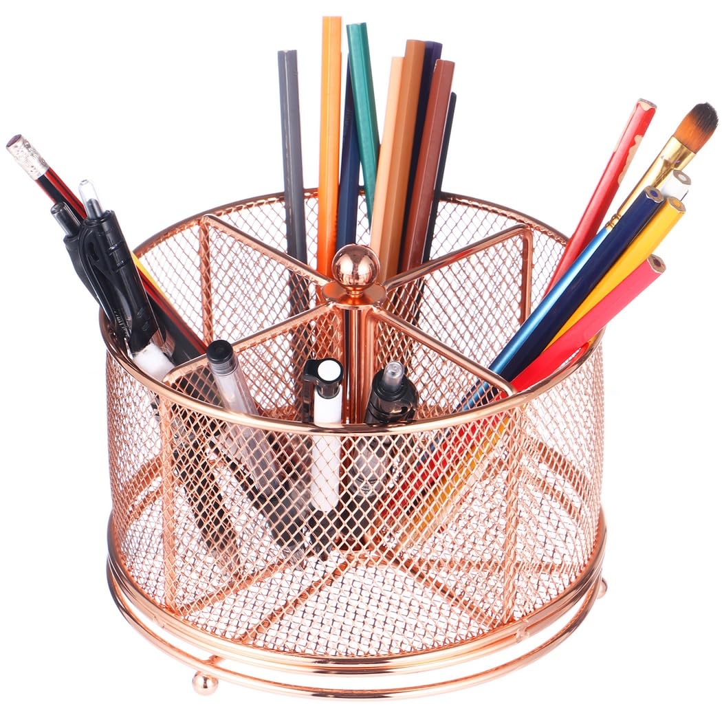 Generisch Portapenne girevole a 360 gradi, 4 scomparti, in rete metallica, organizer da scrivania per casa, ufficio, scuola, forniture artistiche, ordine con stile