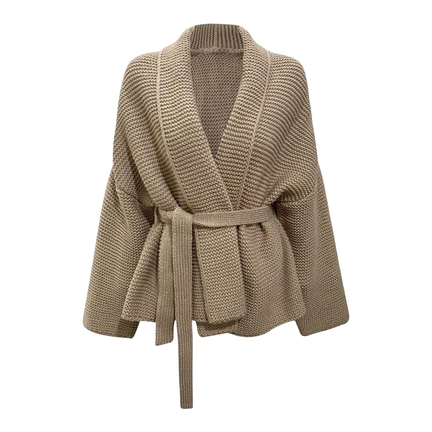 Belted Cardigan Sweater for Women Casual V Neck Wrap Sweater Trendy Open Front Chunky Cable Knitted Coat Outerwear