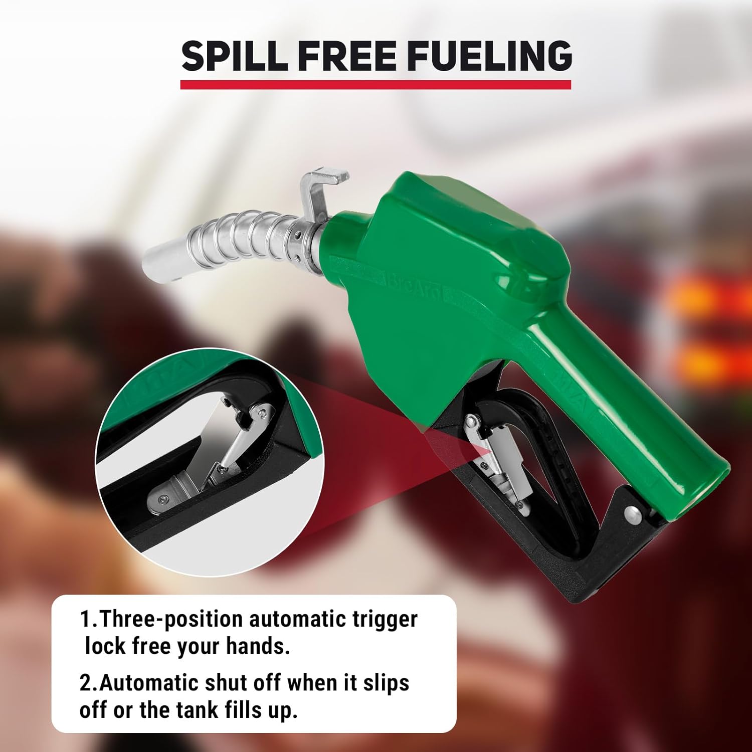 3/4" NPT Automatic Fuel Nozzle with Hook, Gas Pump Handle Fuel Nozzle with 3-speed Padlock (9-16 GPM) for Gasoline, Diesel, Biodiesel up to B20, E15 & Kerosene (Green)