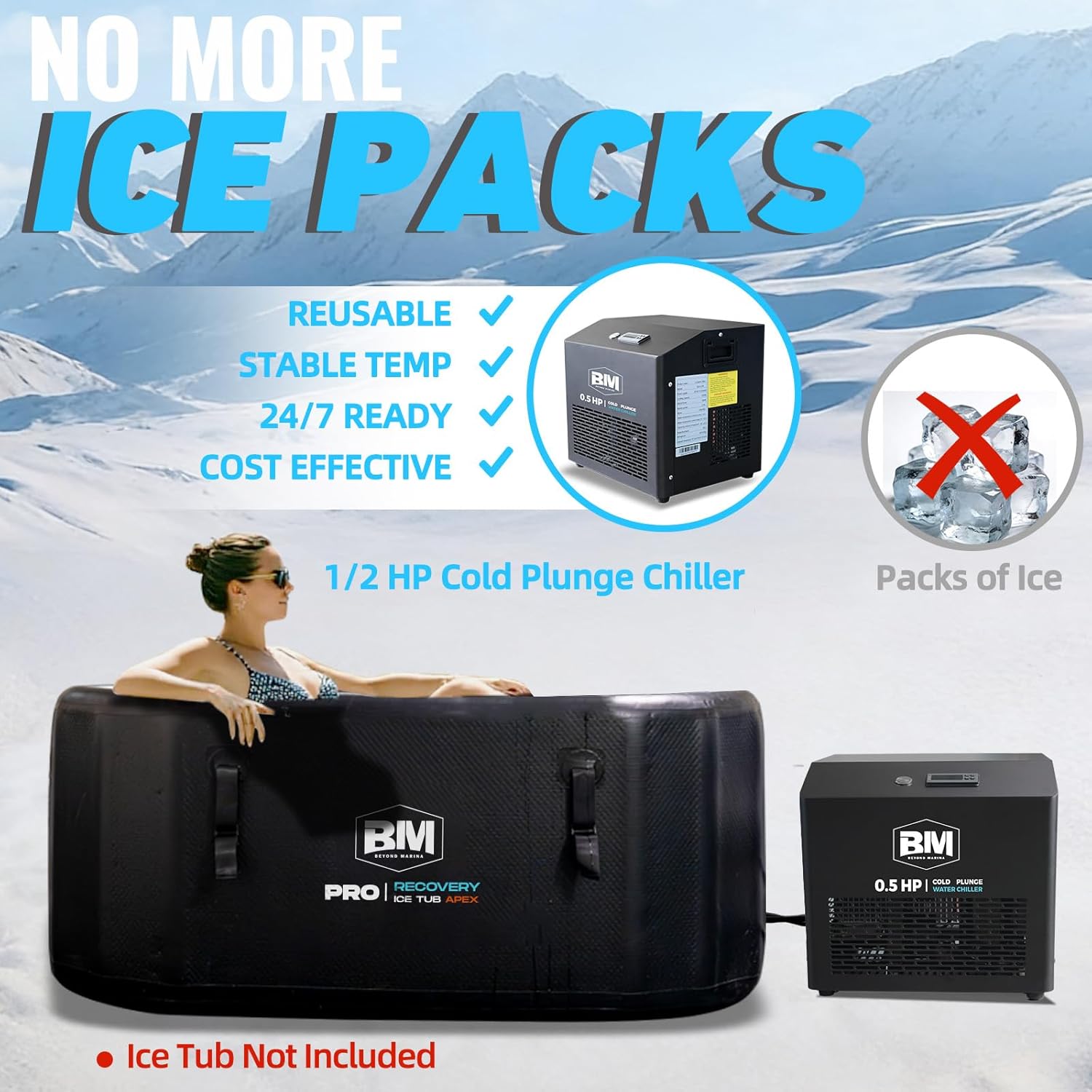 1/2 HP Cold Plunge Chiller for Ice Bath Tub, Cold Mode Machine for Cold Tubs, Smart WiFi Control, Built-in Water Pump, Quiet Operation, Fast Cooling for Recovery