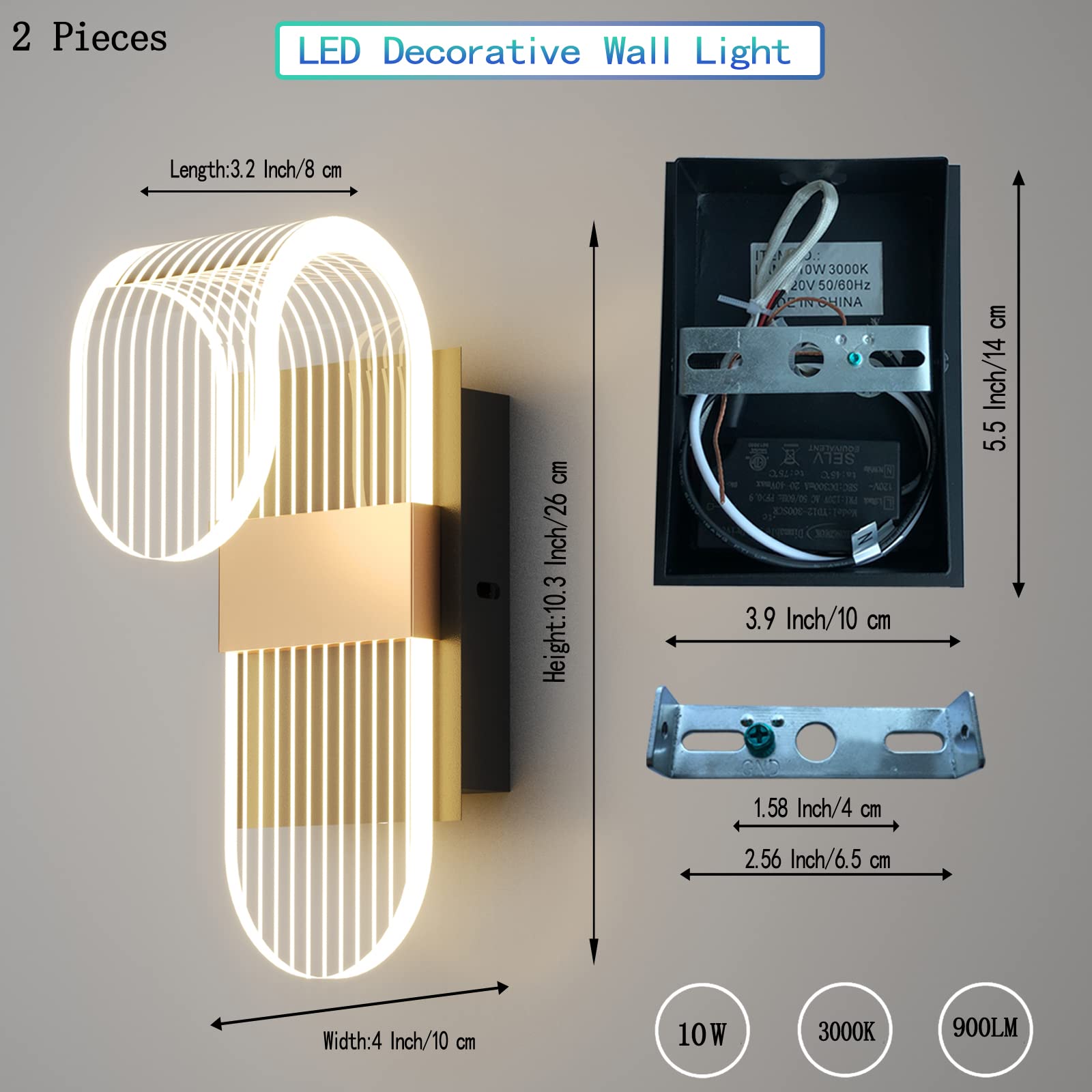 Threebro Wall Sconce Dimmable, 10W Acrylic Decorative LED Wall Light, Modern Arc Hardwired Wall Lamp 3000K Warm Light for Living Room Bedroom Pathway Corridor Stairs Balcony Hotel Lighting-2 Pieces