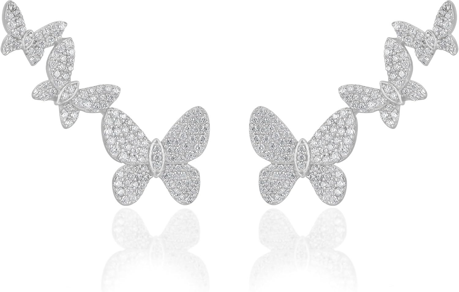 Judy Crowell Jewelry Sterling Silver Graduated Butterfly Cubic Zirconia Crawler Earrings