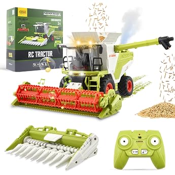 RC Combine Harvester Toy Remote Controlled Combine Harvester Tractor Large with Spray Light and Sound 2.4 GHz 124 Corn Shredder Party Gifts for Children from 3 4 5 6 Years