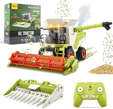 RC Combine Harvester Toy Remote Controlled Combine Harvester Tractor Large with Spray Light and Sound 2.4 GHz 1:24 Corn Shredder Party Gifts for Children from 3 4 5 6 Years