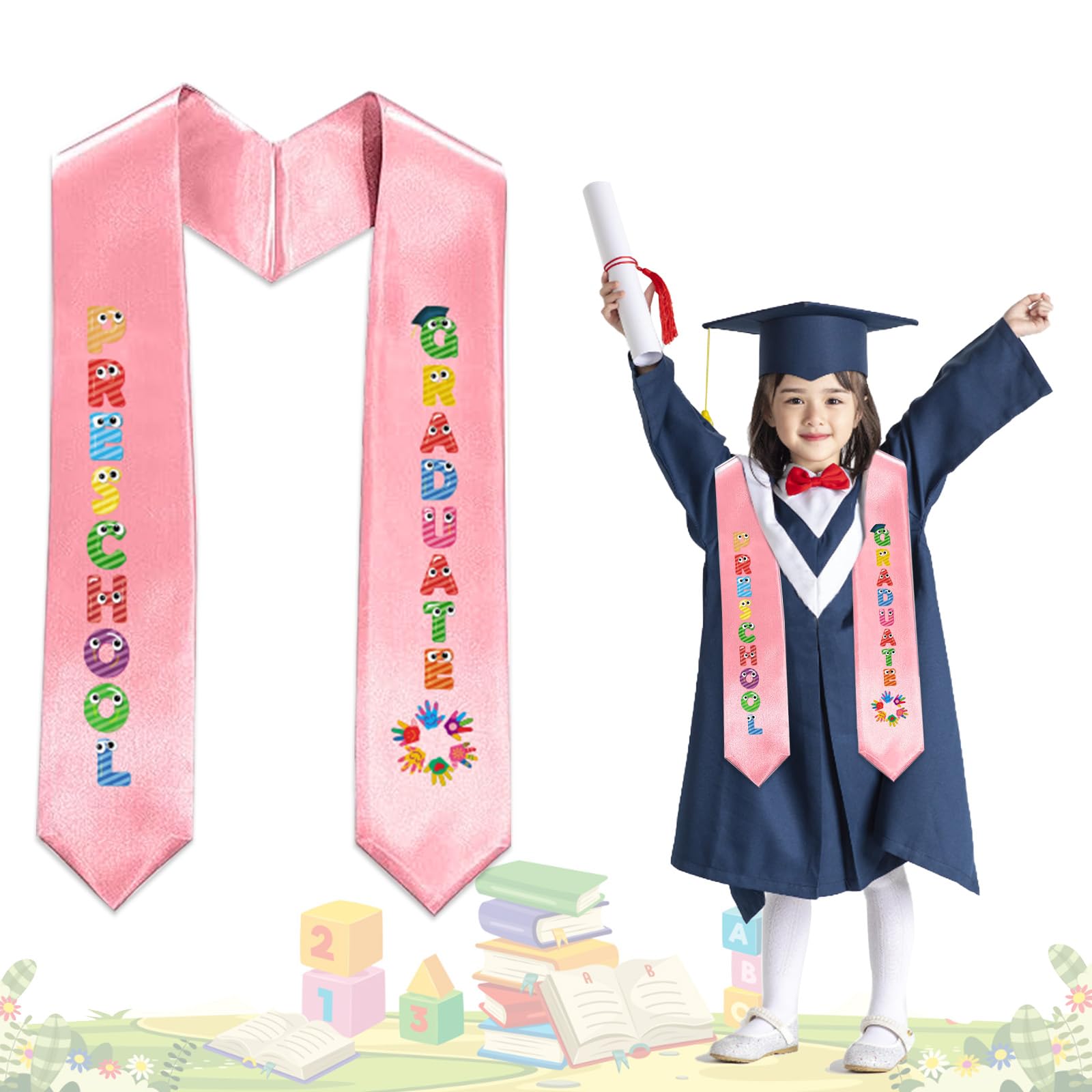 Estivaux Kindergarten Graduation Sash Preschool Pink Satin Sash 2026 Graduations Sash Stole for Graduation Party Favor