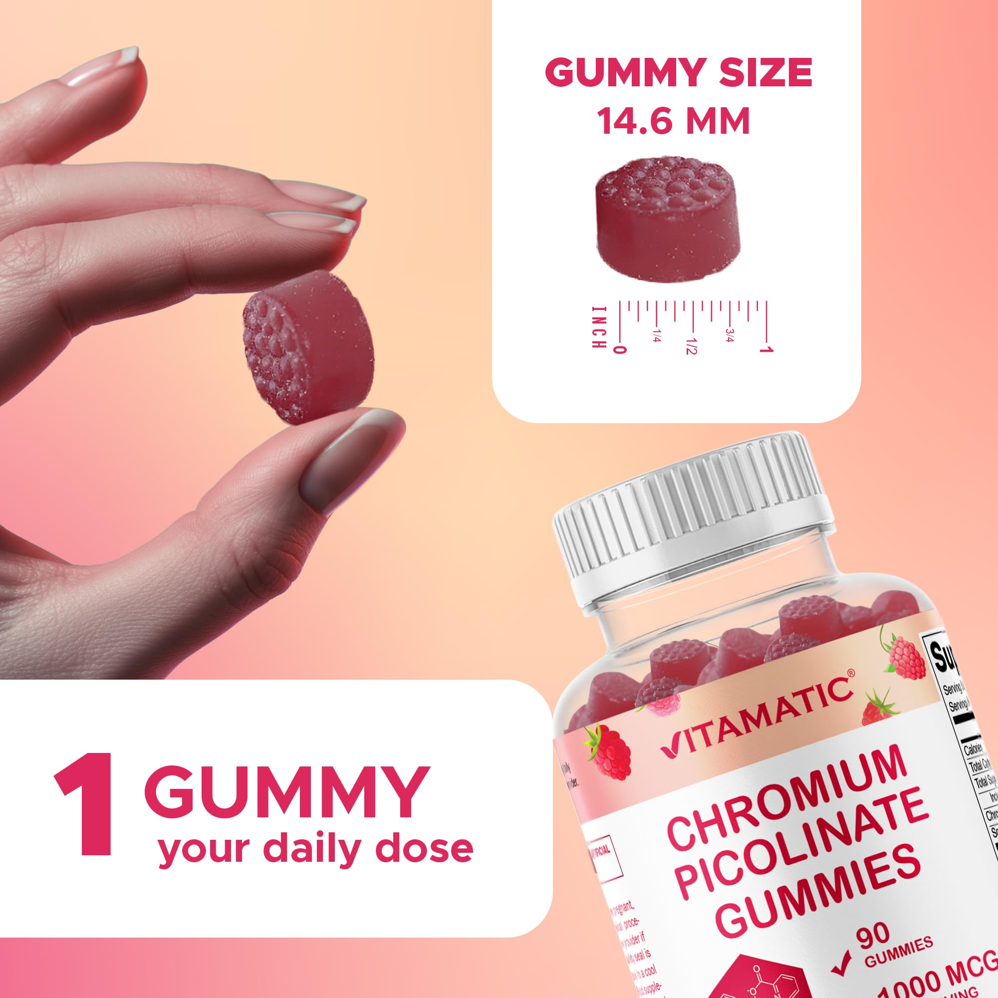 Vitamatic Chromium Picolinate 1000 mcg, 90 Gummies, Gluten Free — Amazon image 6