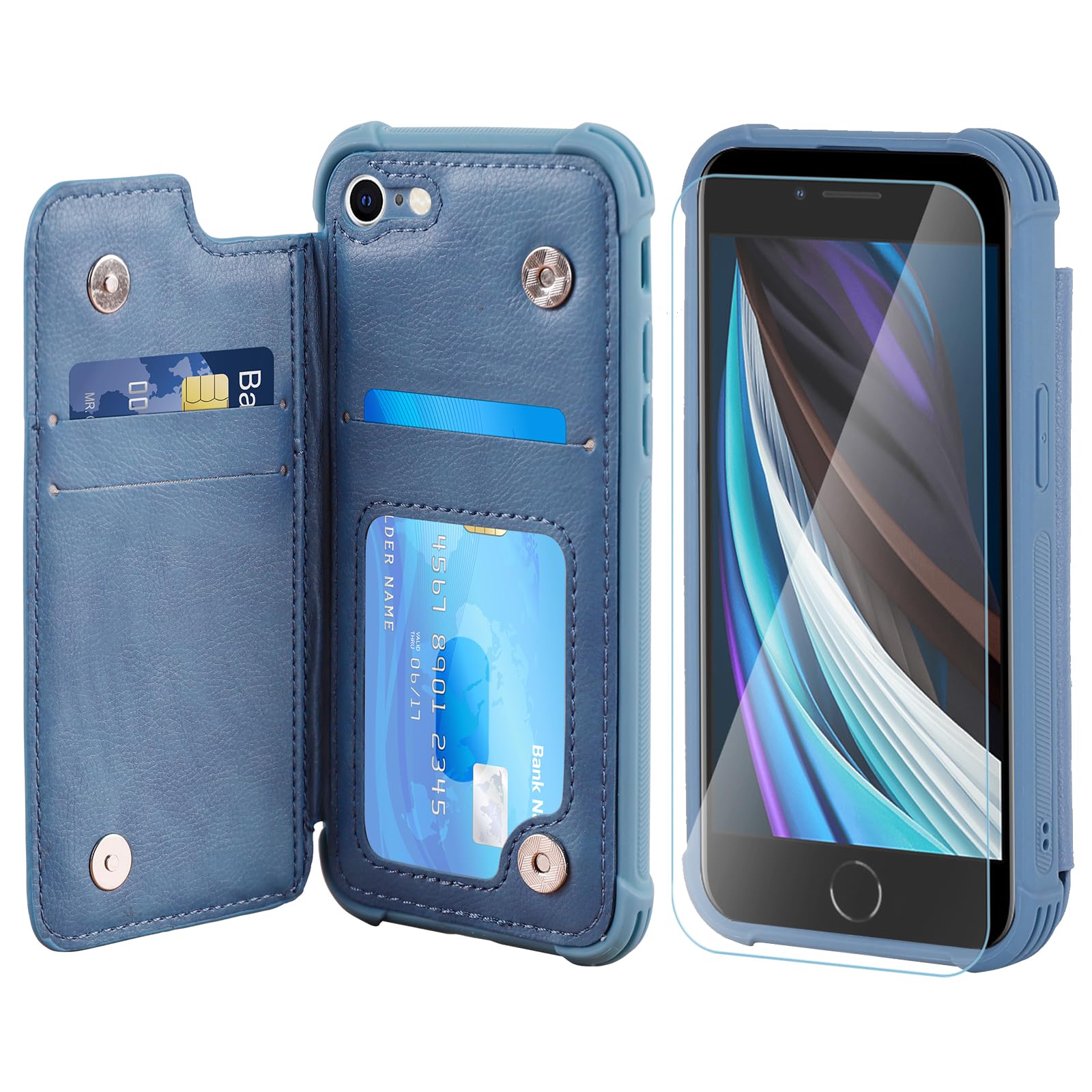 VANAVAGY Compatible for iPhone SE2/SE3 2022/2020 Case, for iPhone 8/7 Wallet Case, PU Leather Flip Phone Cover Fits Magnetic Car Mount with RFID