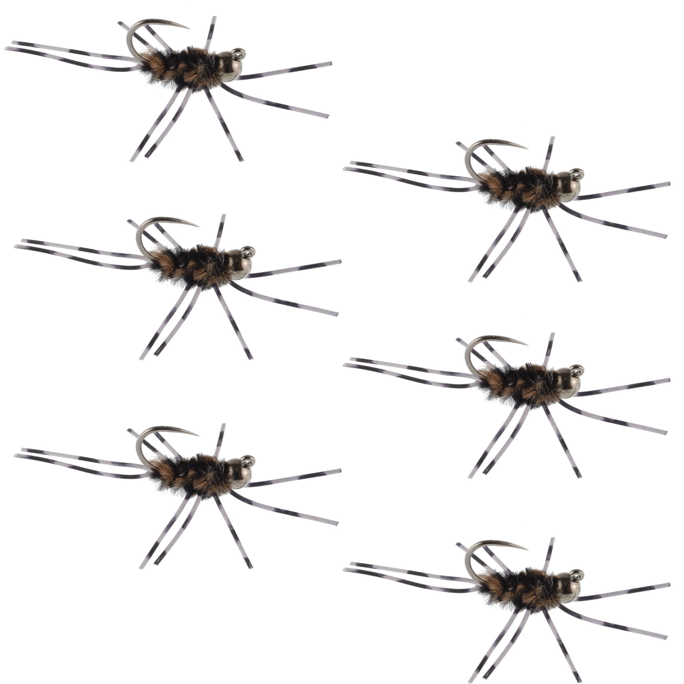 The Fly Fishing Place Tungsten Bead Jigged Pat's Rubber Legs Nymph - Coffee/Black with Barred Legs - 6 Flies Hook Size 6