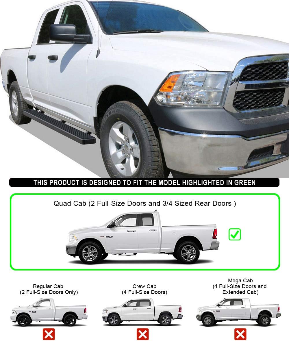 Compatible with Dodge Ram 1500 2009-2018 Quad Cab (Nerf Bar Side Steps) 6" Black Eboard Running Boards