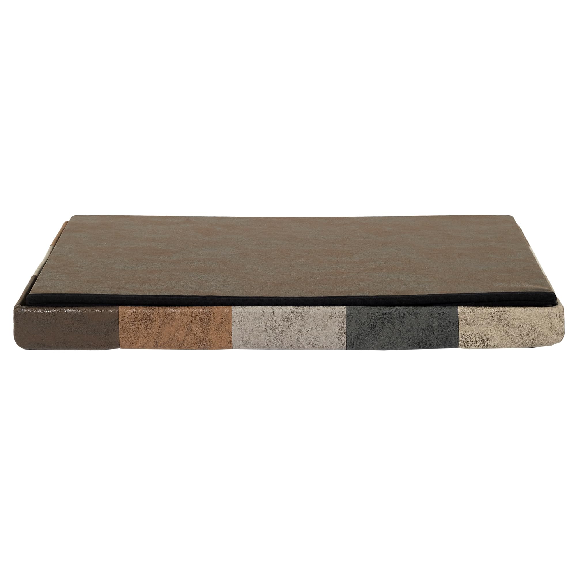 HOME DECO FACTORY - HD7666 Baúl Banco Plegable Patchwork PU M2 - Mobiliario Bistró Industrial - Asiento Cómodo y Almacenamiento - 76 x 38 x 38 cm - Altura del Asiento 38 cm - Color Marrón