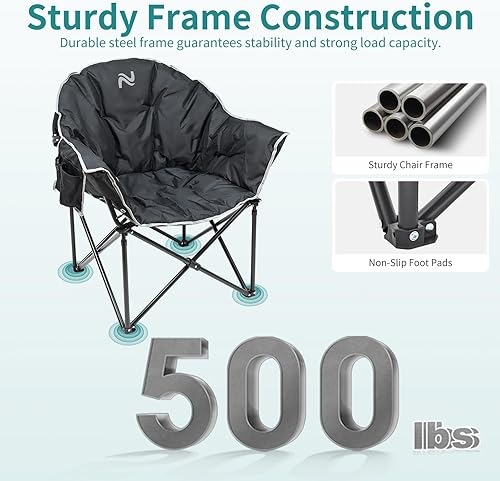 Miniatura 4 de Slsy Silla de campamento de gran tamaño, silla plegable portátil para exteriores con asiento acolchado, capacidad de 500 libras, ideal para camping,
