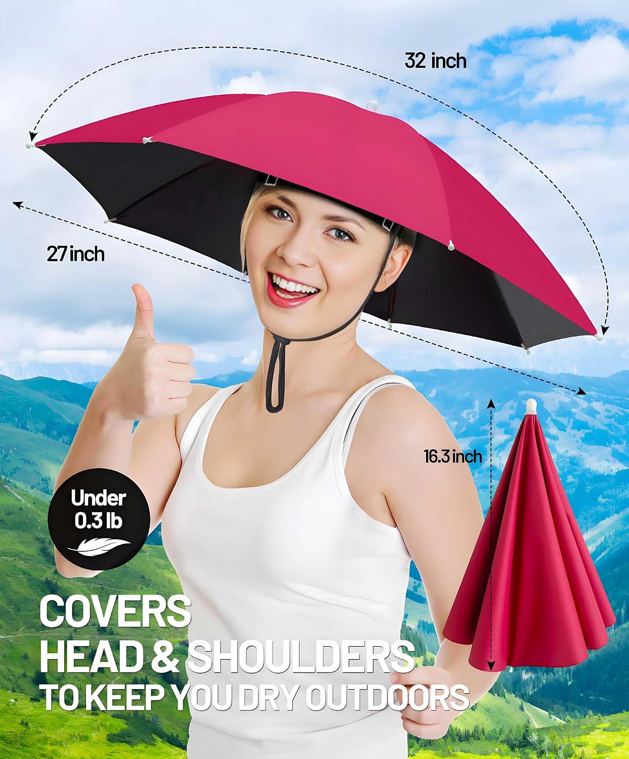 Fishing Umbrella Hat for Adults, Lightweight Hands-Free Sun & Rain Hat with Adjustable Headband