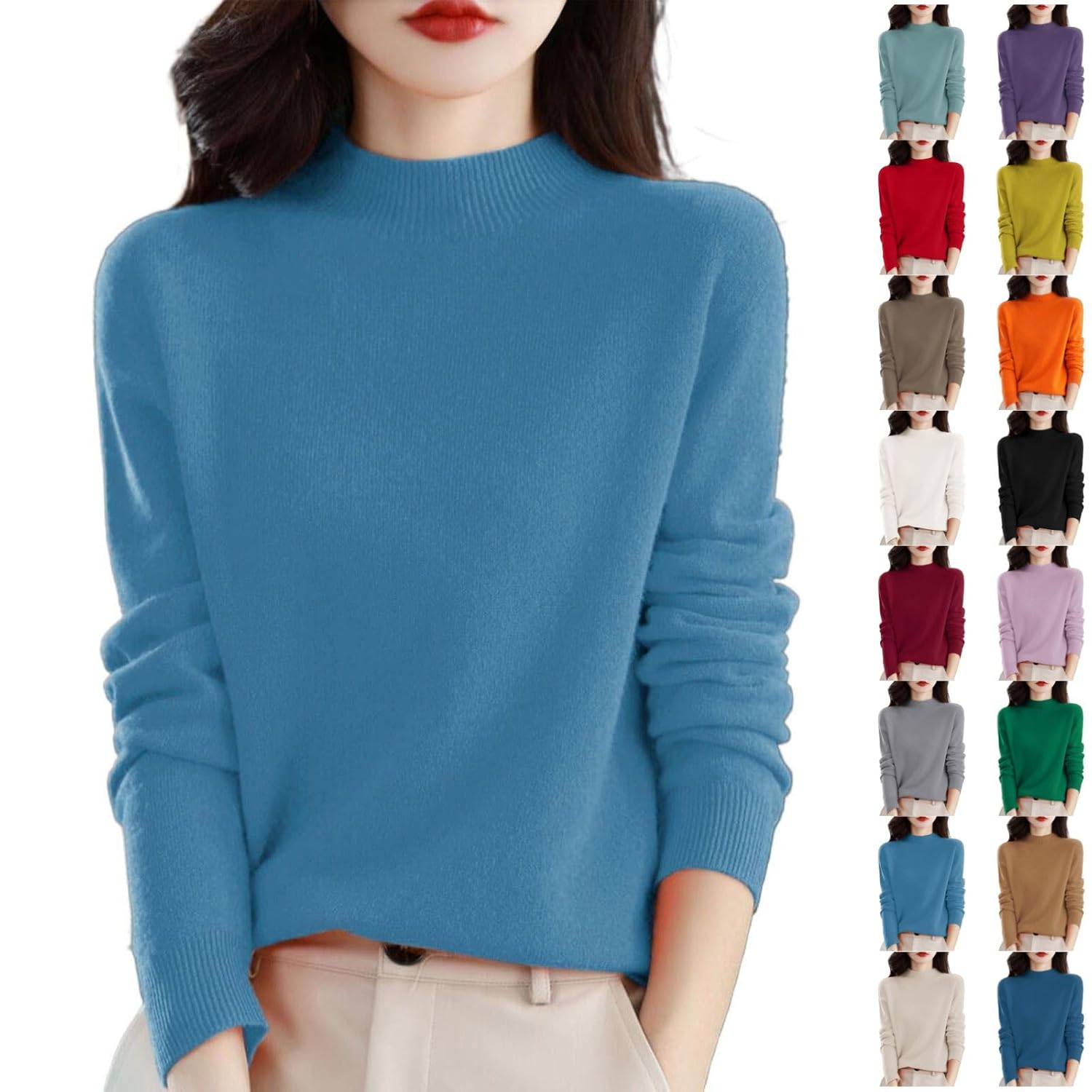 Cashmere Sweaters for Women Mock Neck Long Sleeve Cozy Warm Pullover Knitted Sweater Comfort Casual Loungewear Tops