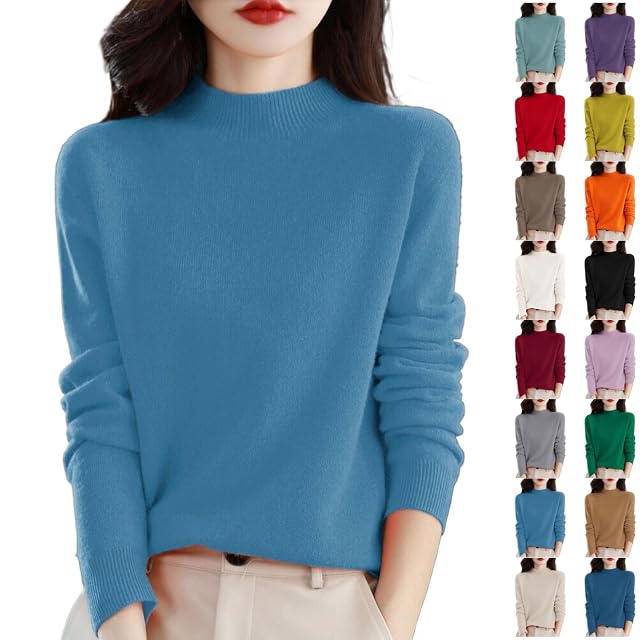 Cashmere Sweaters for Women Mock Neck Long Sleeve Cozy Warm Pullover Knitted Sweater Comfort Casual Loungewear Tops