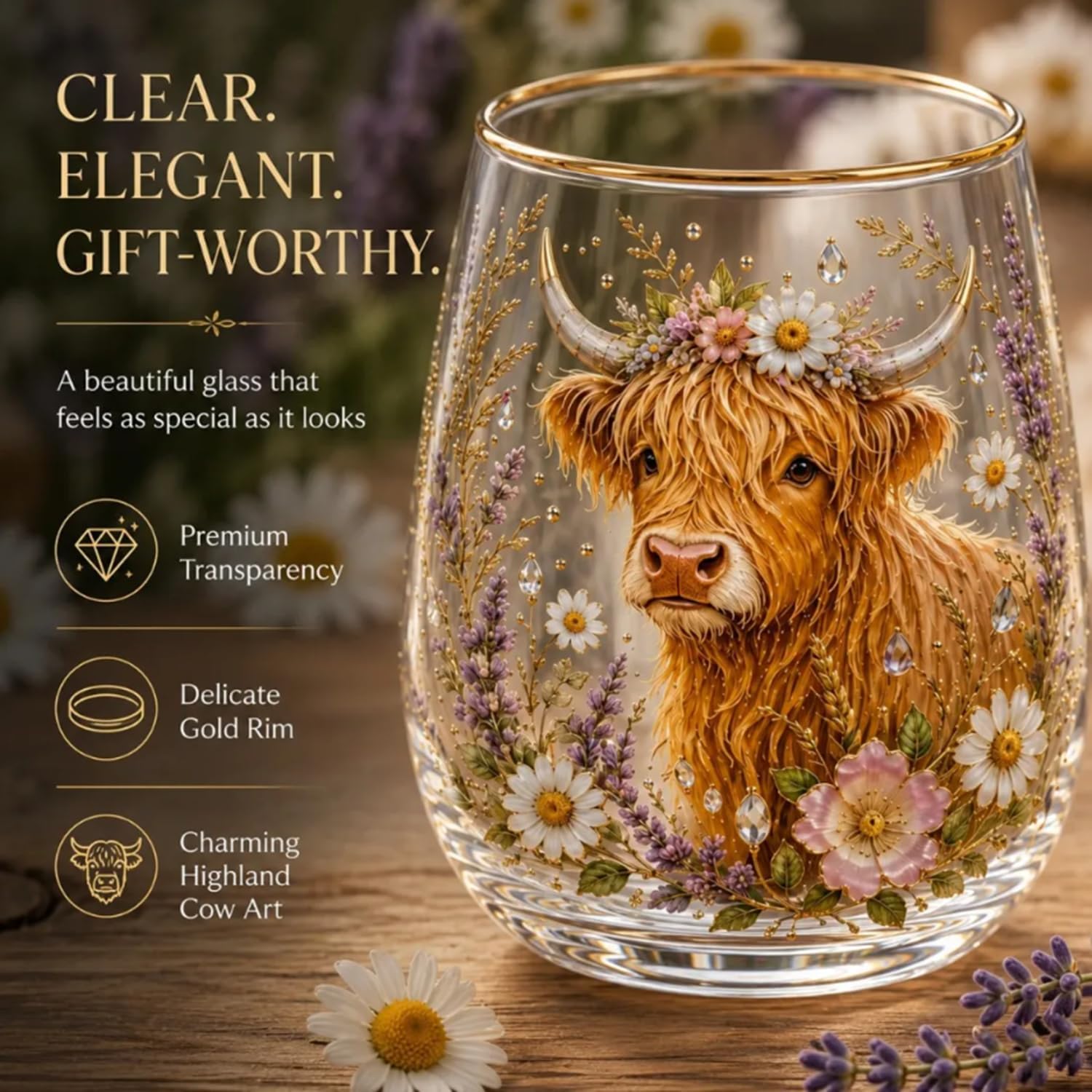 Highland Beauty Glas, handbemalte Highland-Kuh-Schönheits-Glasbecher, lustiges Highlandcow-Gläser-Geschenk-Set, Trinkglas für den täglichen Gebrauch und bedeutungsvolle Urlaubsgeschenke (3 Stück)