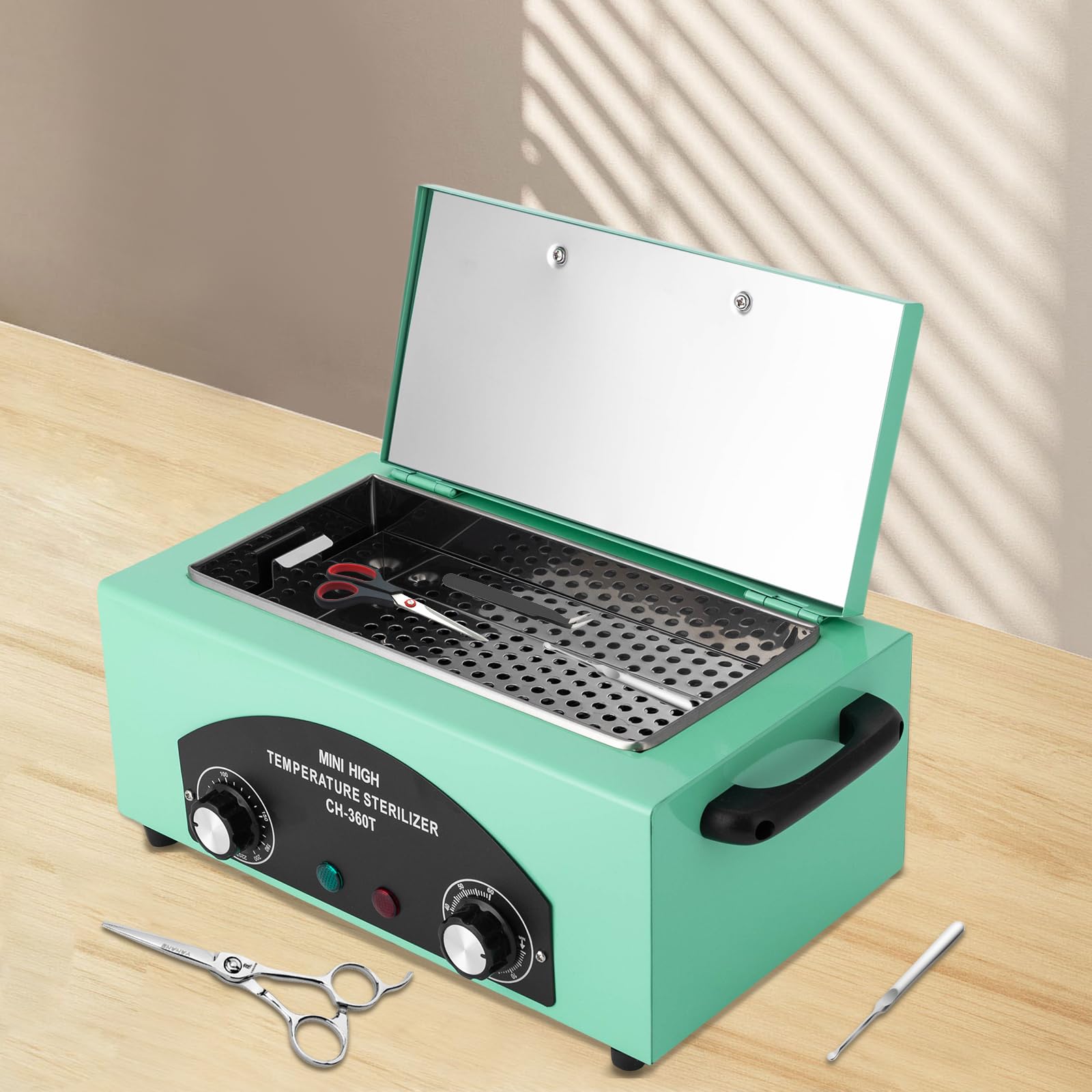 MINRS Sterylizator gorącym powietrzem, sterylizator wysokotemperaturowy, 300 W, 220°C, sterylizator z regulowanym timerem, do narzędzi do paznokci, kosmetyków, pielęgnacji stóp, salonu piękności,