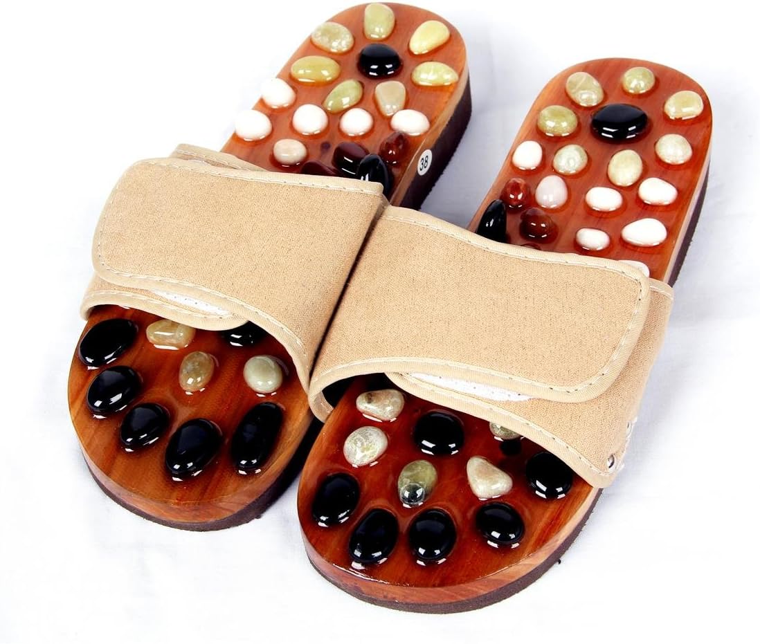 HealthPanion 1 Pair of Reflexology Natural Stone Massage Slippers- Promote blood circulation and improve metabolism