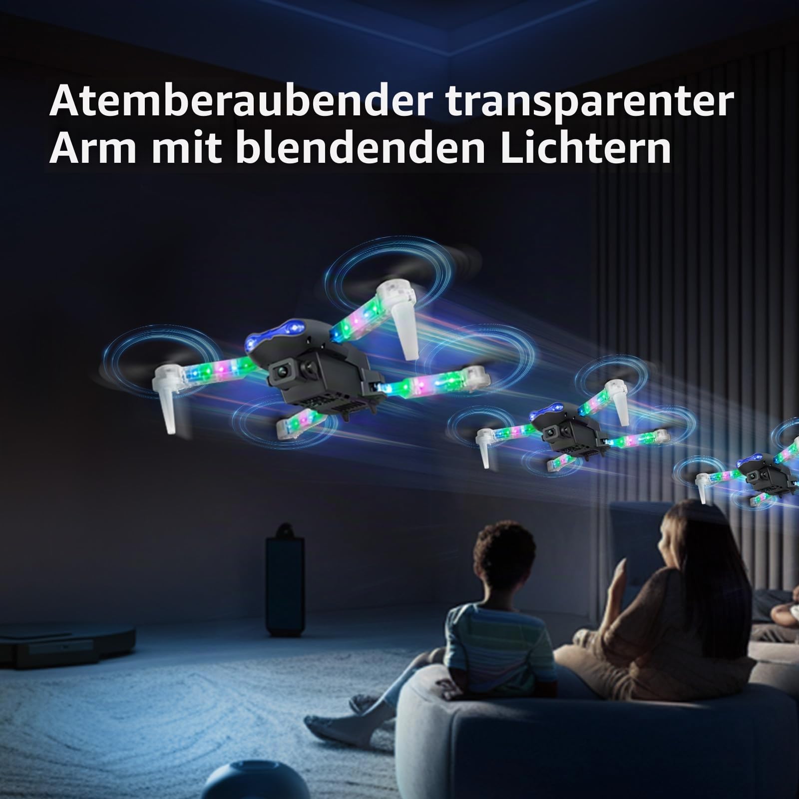 OBEST Drohne mit Kamera 1080P mit LED Lichter für Erwachsene RC FPV Drone | Faltbar Quadcopter mit WiFi Übertragung, One Key Start/Landen, 3D Flips, 2 Akkus, Spielzeug Geschenke für Jungen Mädch
