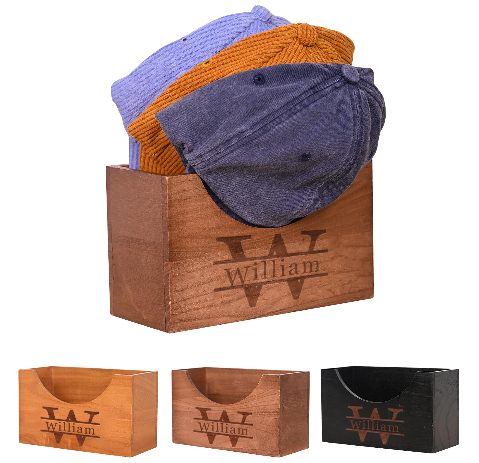 TNYKER Custom Hat Holder, Engraved Wooden Hat Rack for Dad, Personalized Name Design Hat Organizer for Wall Closet Storage, Baseball Cap Organizer Hat