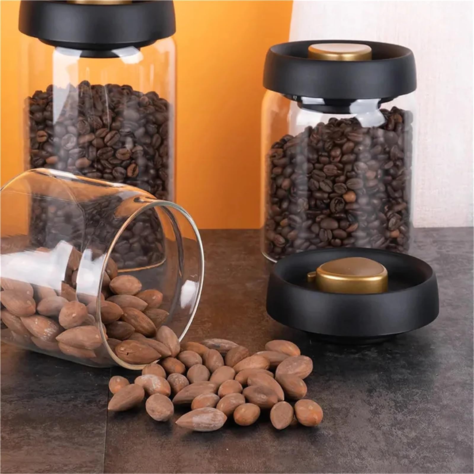 Glasgefäße mit Deckel, Vakuumversiegelter Behälter for Kaffeebohnen, transparentes Glas, Lebensmittel, Haushaltsluftabsaugung, luftdichter Behälter(1200ml)