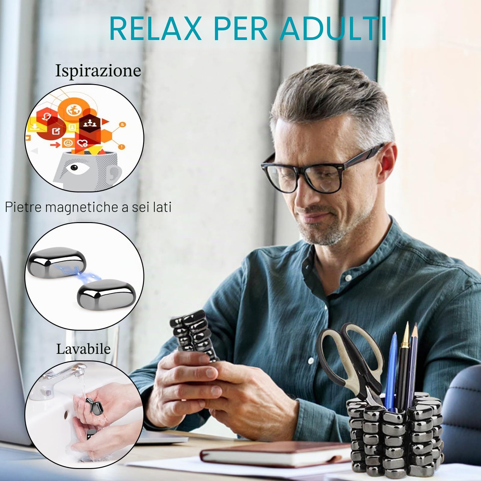 60 Pezzi Pietre Magnetiche in Ematite, Scacchi Magnetici, Gioco Calamite Magnetiche, Gioco Magneti Sassi Nero Pietre Magnetiche per Bambini/Adult Dama Gioco da Tavola, per Famiglia, Viaggi (nero 60pc)