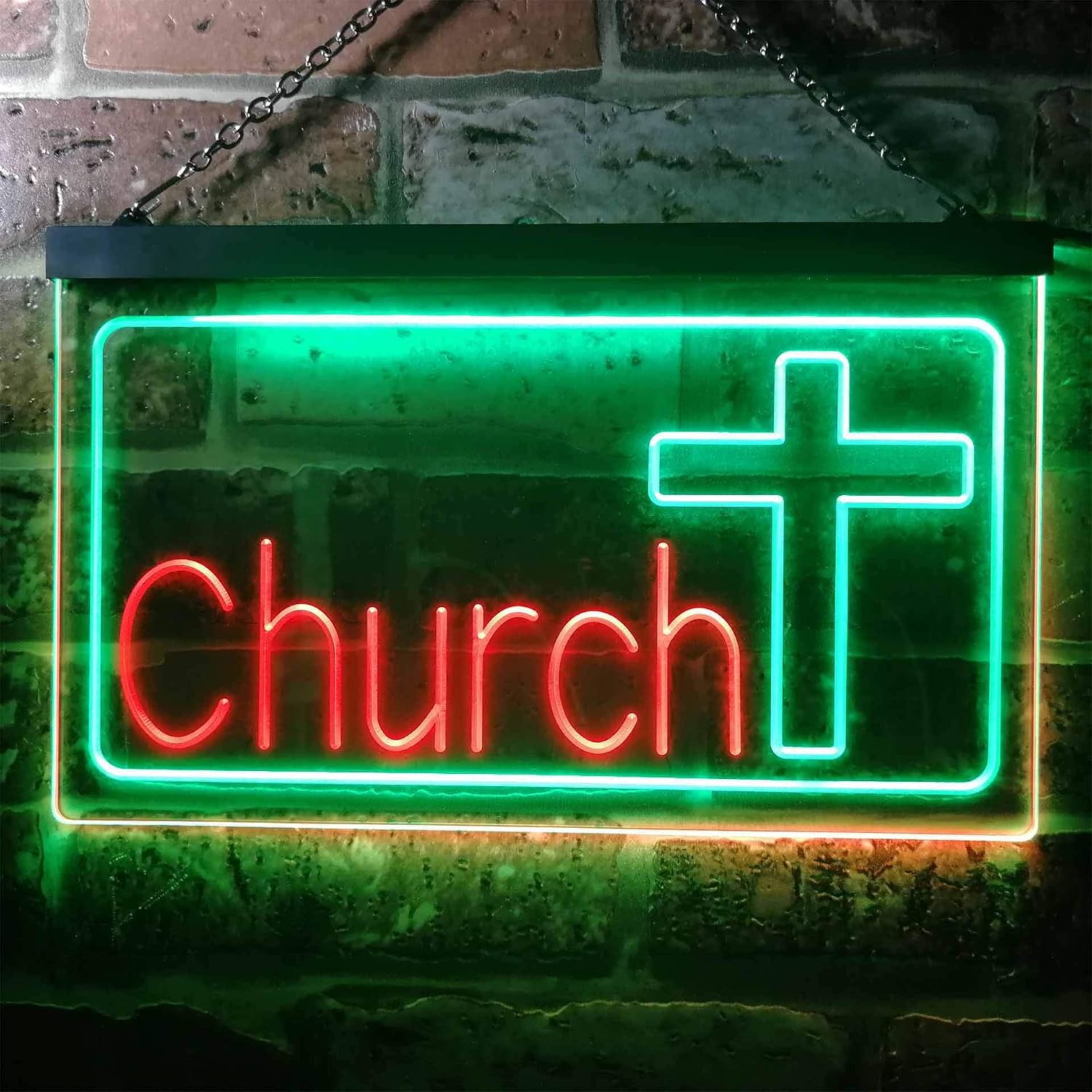 ADVPRO Church Cross Dual Color LED Neon Sign Green & Red 16" x 12" st6s43-i3237-gr