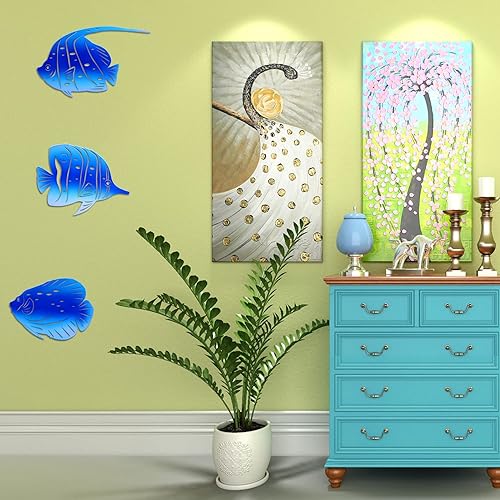 Miniatura 5 de BVLFOOK Decoración de pared de mar, peces tropicales, decoraciones colgantes de metal para baño, playa, interior, exterior, piscina oceánica, patio
