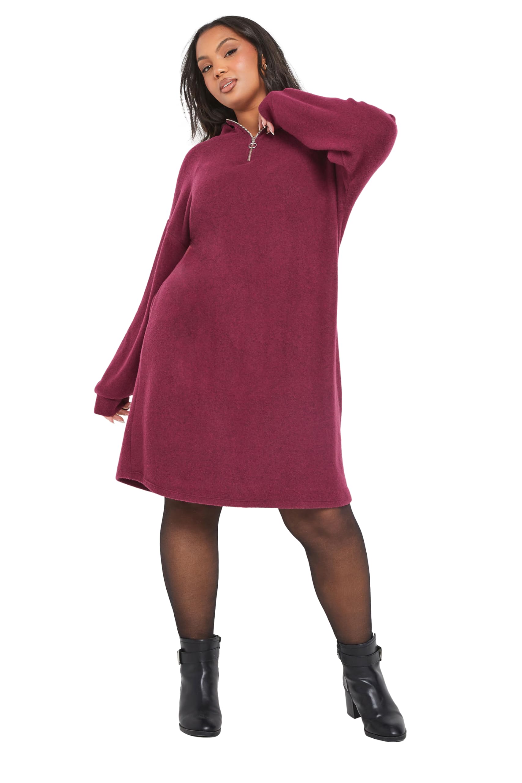 Yours Women's Dark Pink Soft Touch Zip Jumper Dress In | : 26/28