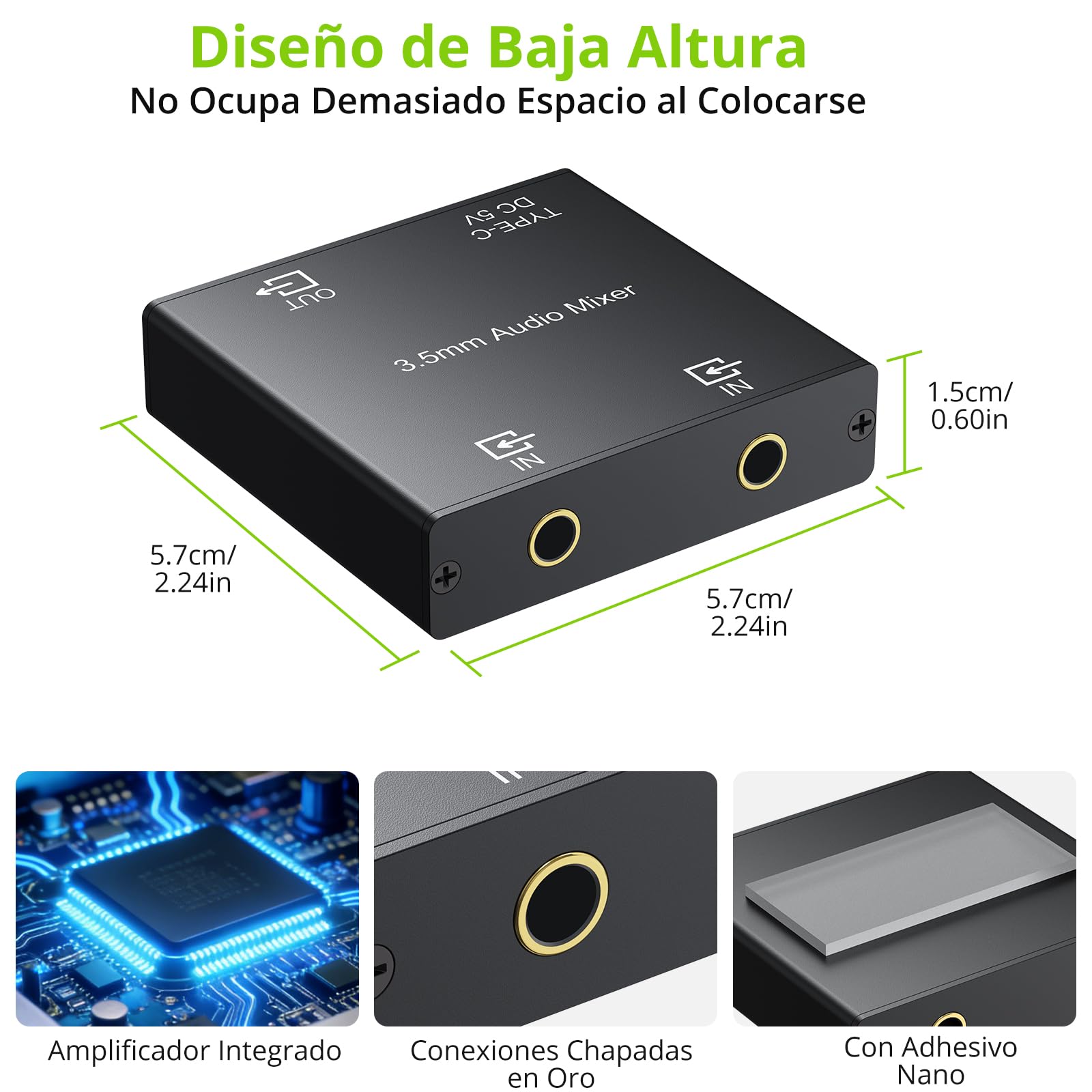 LiNKFOR Mini Mezclador de Audio 3.5mm de 2 Canales,Mezclador Activo con con Control de Volumen para PC/Altavoz/Amplificador/Teclado Electrónico