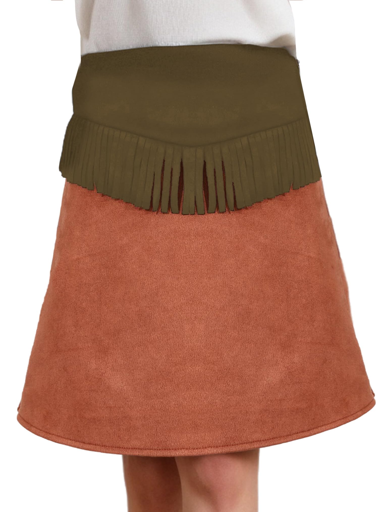 Choomomo Kids Girls Fringe Tassels Mini Cowgirl Skirt Contrast Color A Line Suede Western Skirt Brown 8 Years