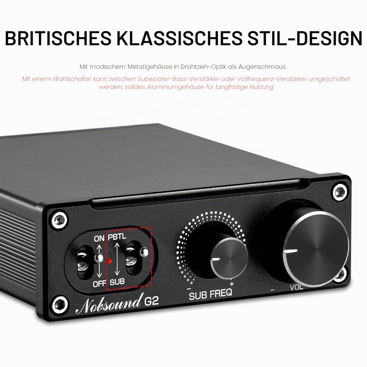 Nobsound G2 Subwoofer-Verstärker, 100 watt Home Sub Bass Power Amplifier, Full Frequency Mono Channel Amp, PBTL/BTL Bridge Verstärker mit Gain Control, für Passive Subwoofer Bass-Shaker