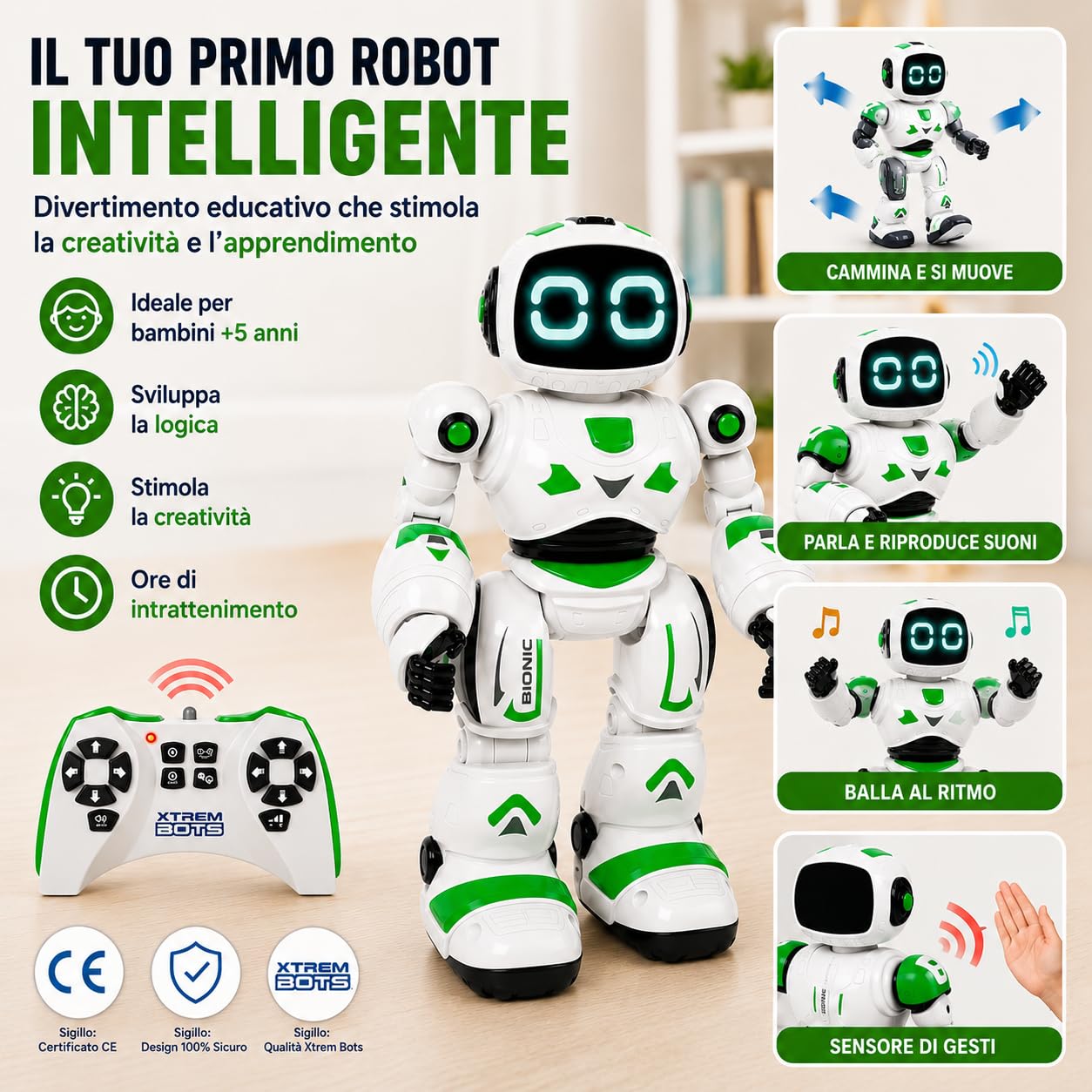 Xtrem Bots - Bionic | Robot Giocattolo | Robot Bambini | Telecomandato E Programmabile | Giochi Bambini 5 Anni O Più | Regalo Bambino 5 Anni