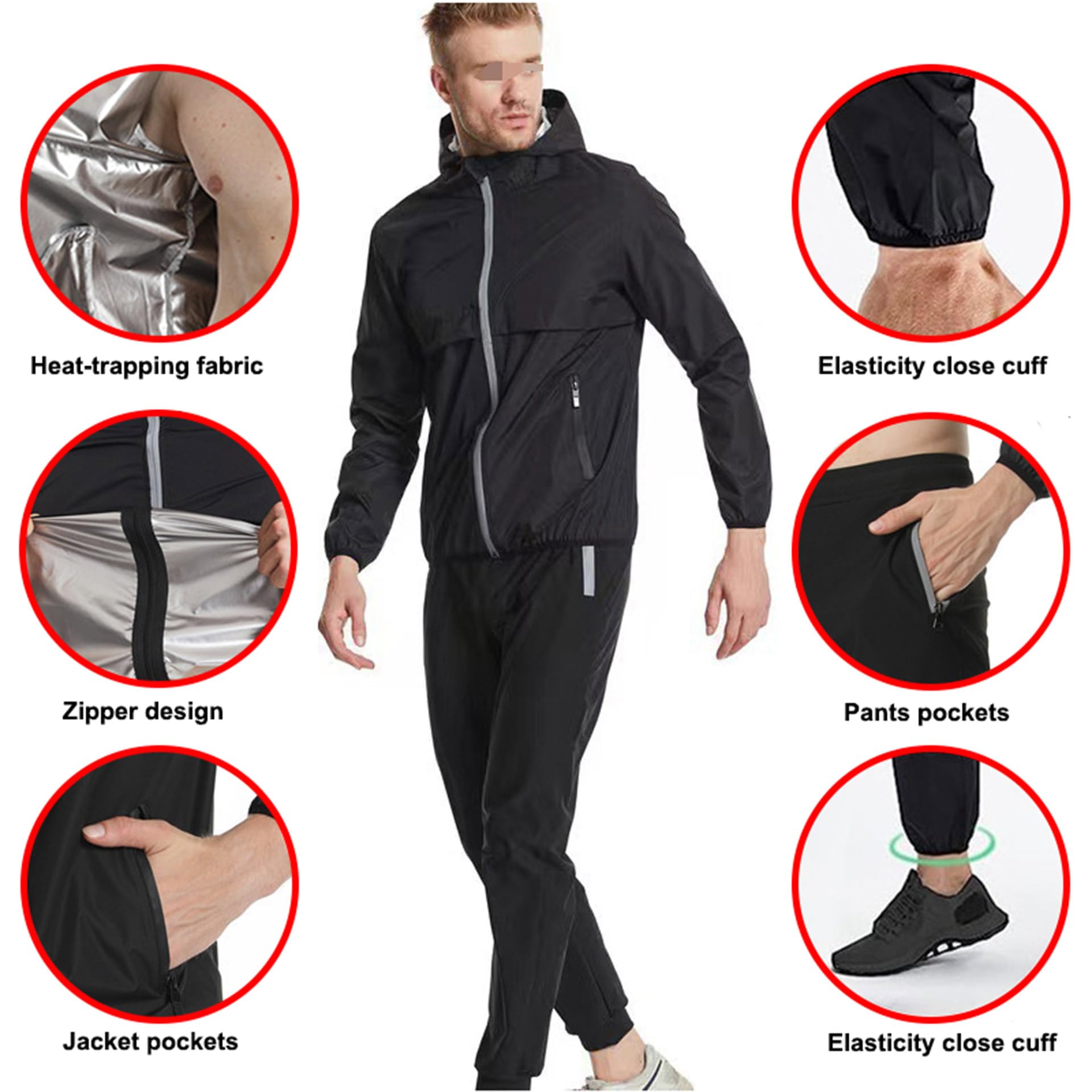 Saunaanzug Für Herren, Schwitzanzug Herren Zum Abnehmen, Sauna Suit - Fitness Schwitzjacke Und Hose Für Boxen MMA Gym Fitness Laufen