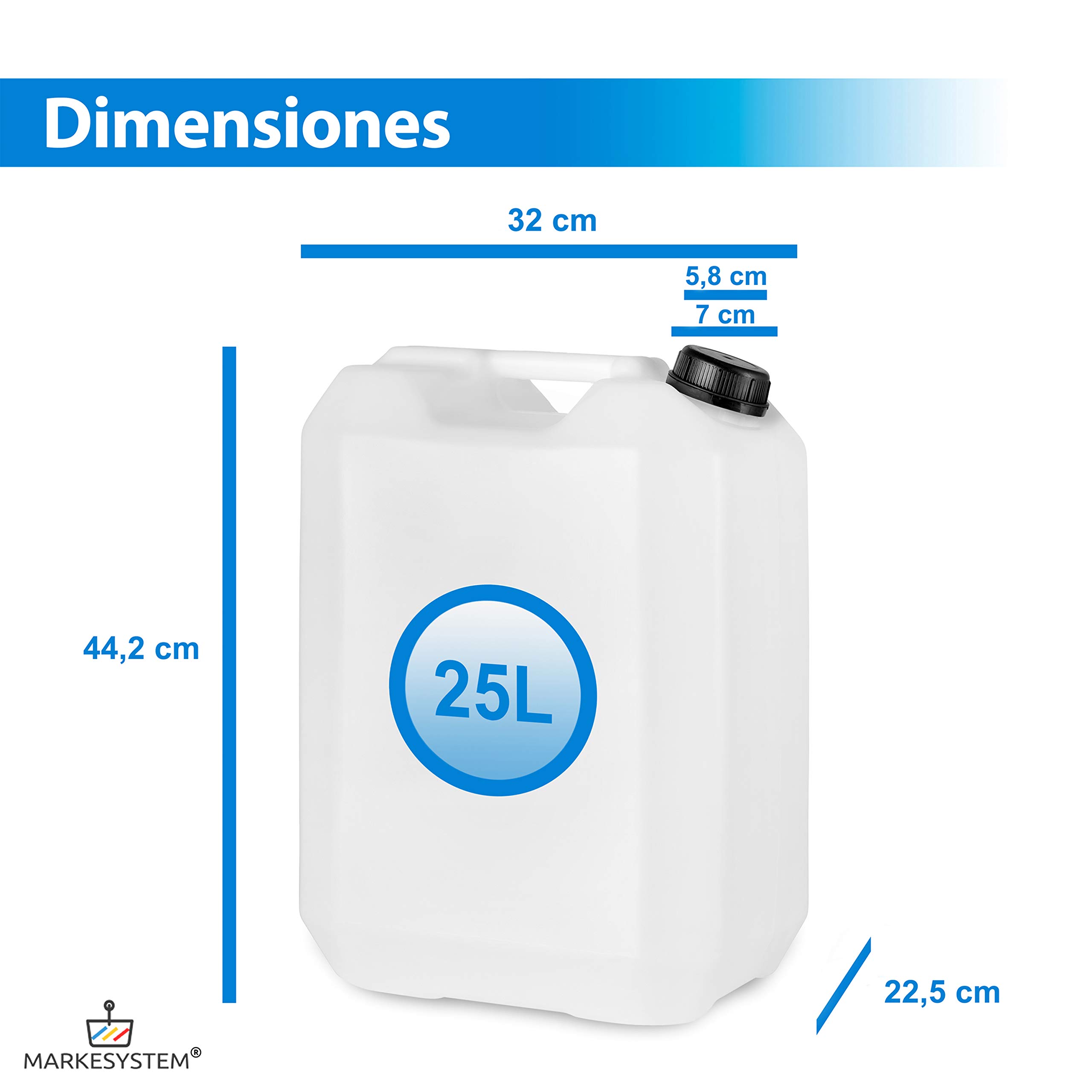 Kanister aus HDPE-Kunststoff, Hahn, Kennzeichnungs-Set, breite Öffnung, ADR-Zulassung, stapelbar, lebensmittelecht, ideal als Flüssigkeits- und Chemikalienbehälter, 25 L